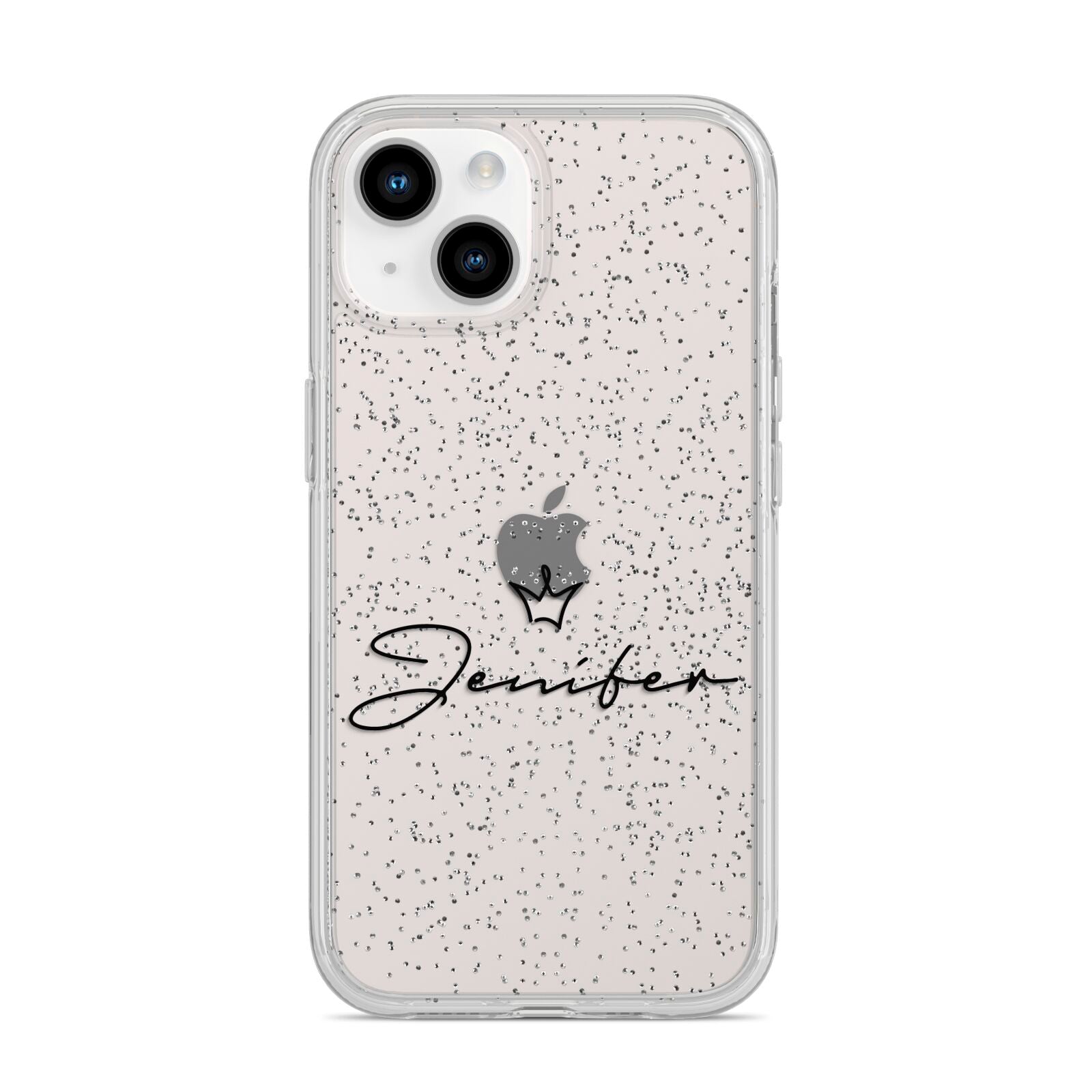 Personalised Black Text Transparent iPhone 14 Glitter Tough Case Starlight
