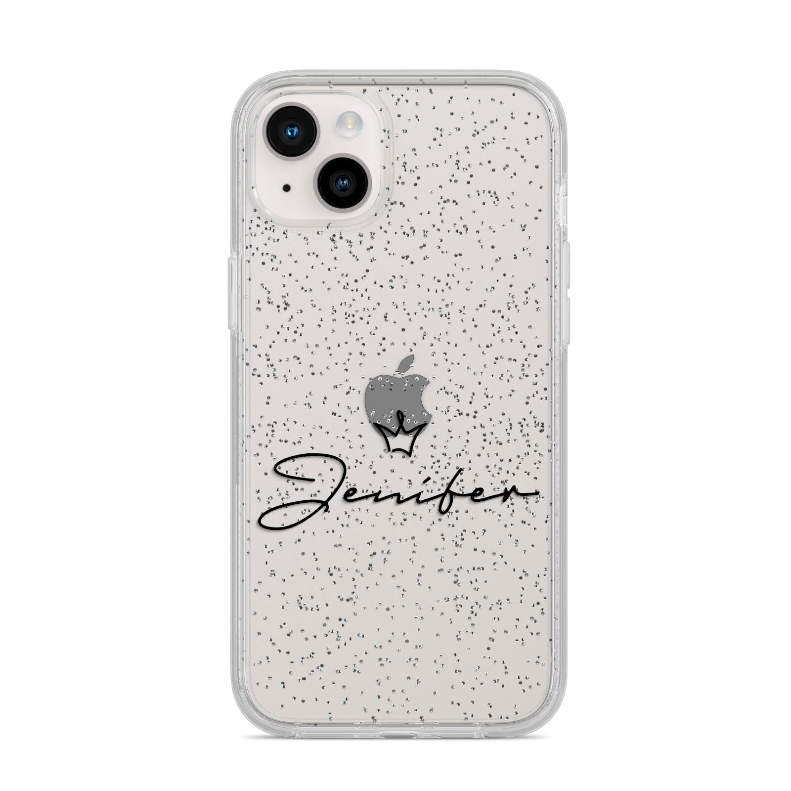 Personalised Black Text Transparent iPhone 14 Plus Glitter Tough Case Starlight