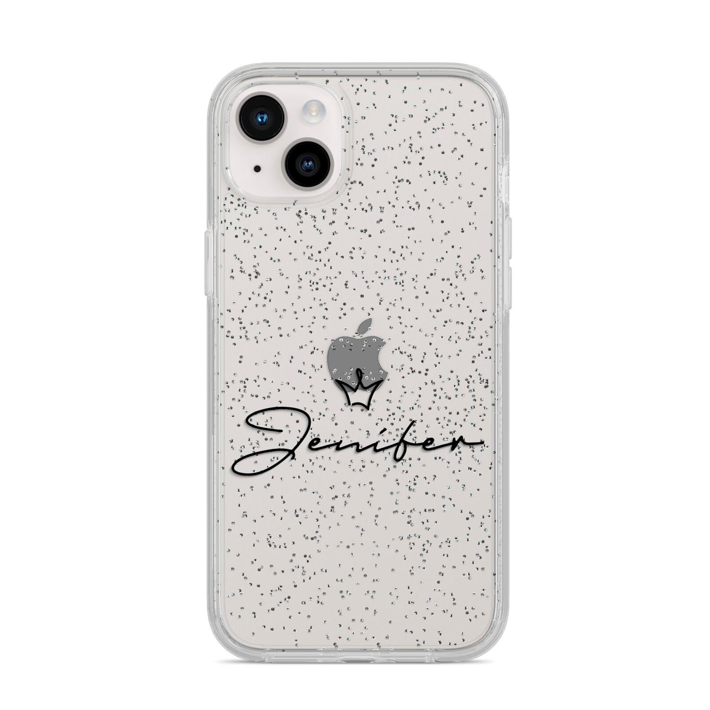 Personalised Black Text Transparent iPhone 14 Plus Glitter Tough Case Starlight