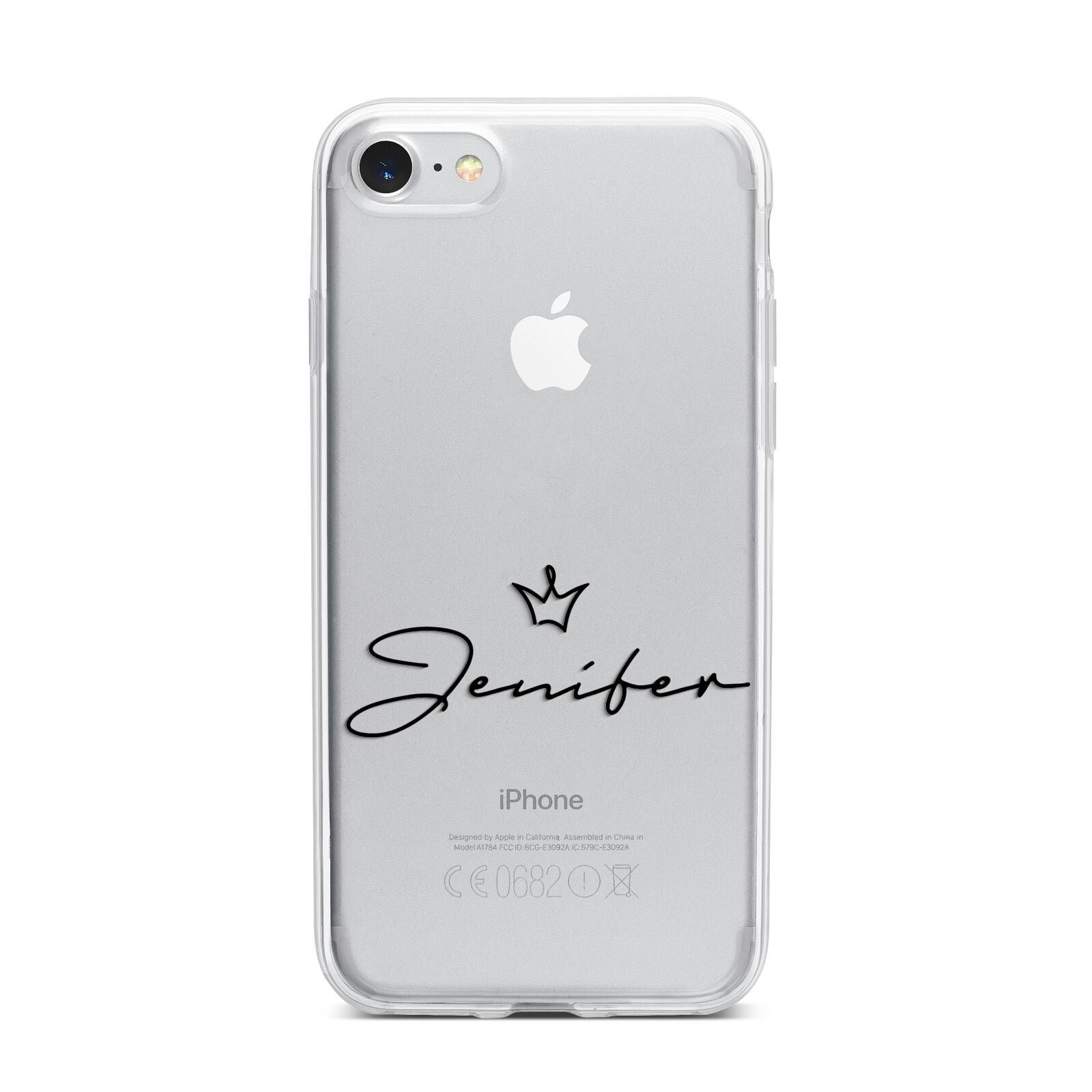 Personalised Black Text Transparent iPhone 7 Bumper Case on Silver iPhone