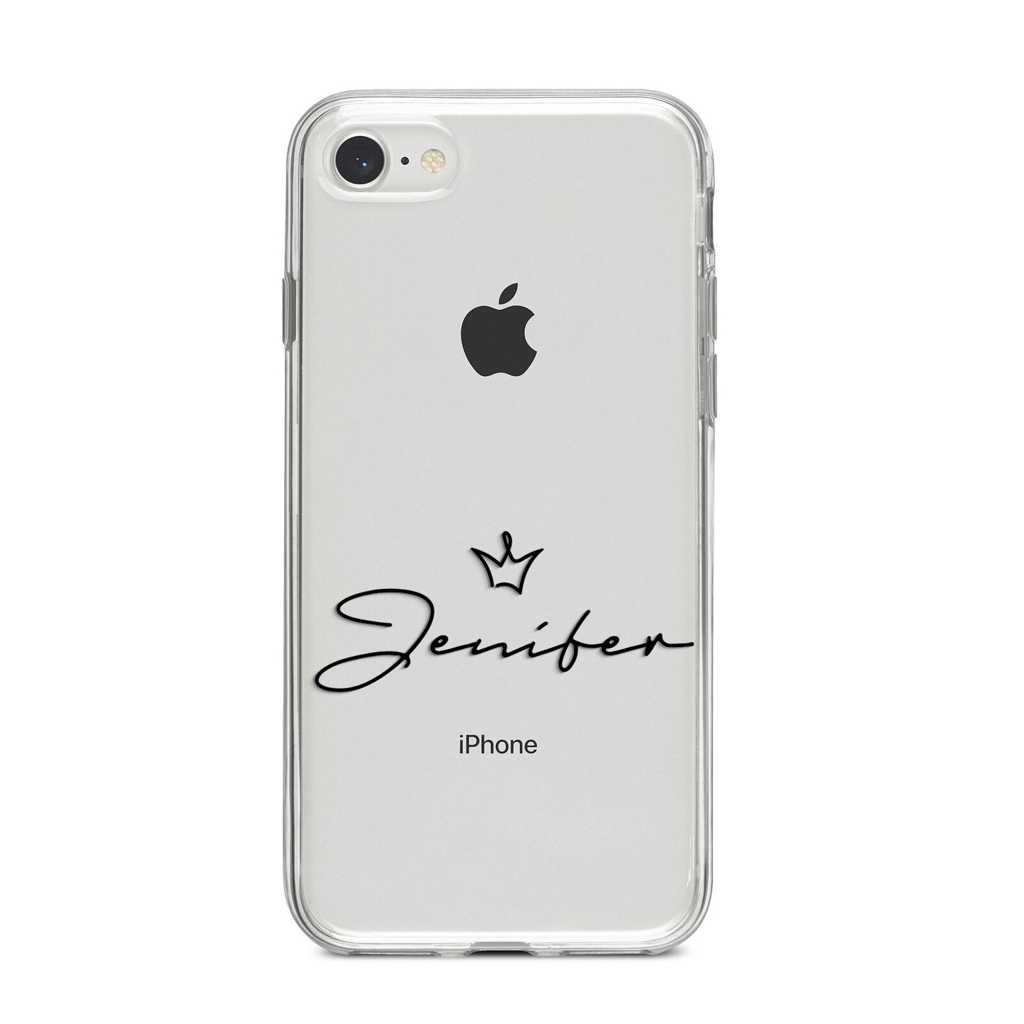 Personalised Black Text Transparent iPhone 8 Bumper Case on Silver iPhone