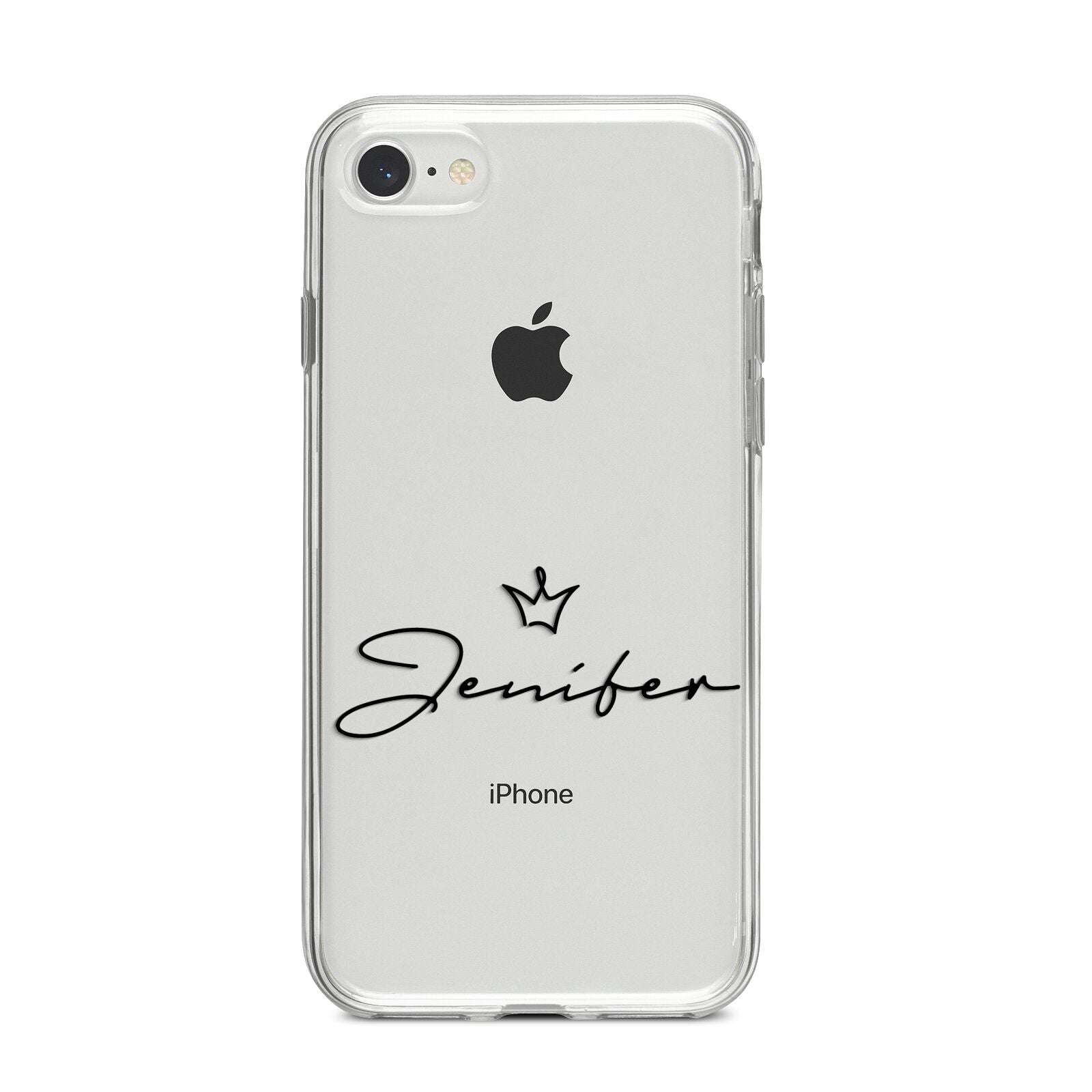 Personalised Black Text Transparent iPhone 8 Bumper Case on Silver iPhone