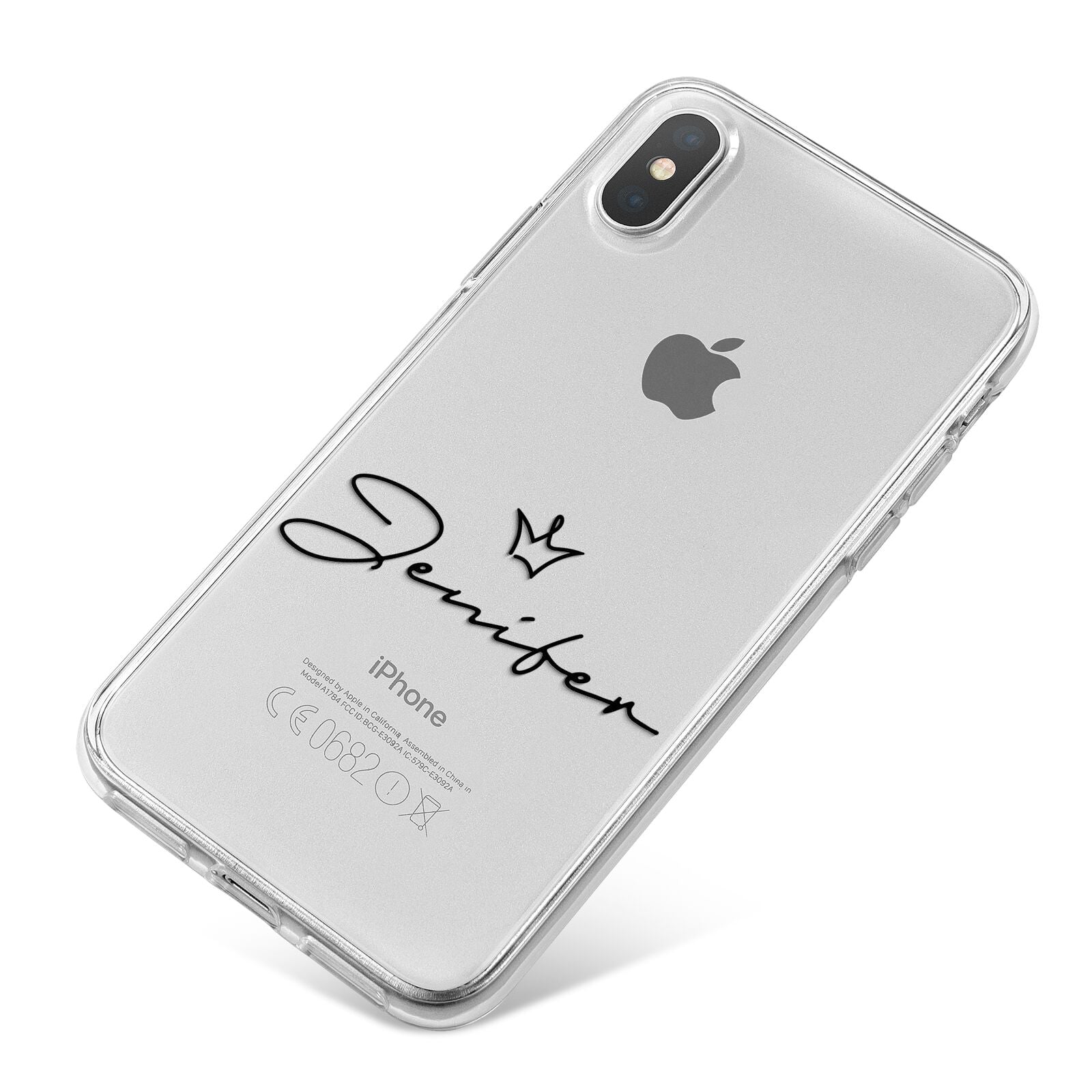 Personalised Black Text Transparent iPhone X Bumper Case on Silver iPhone