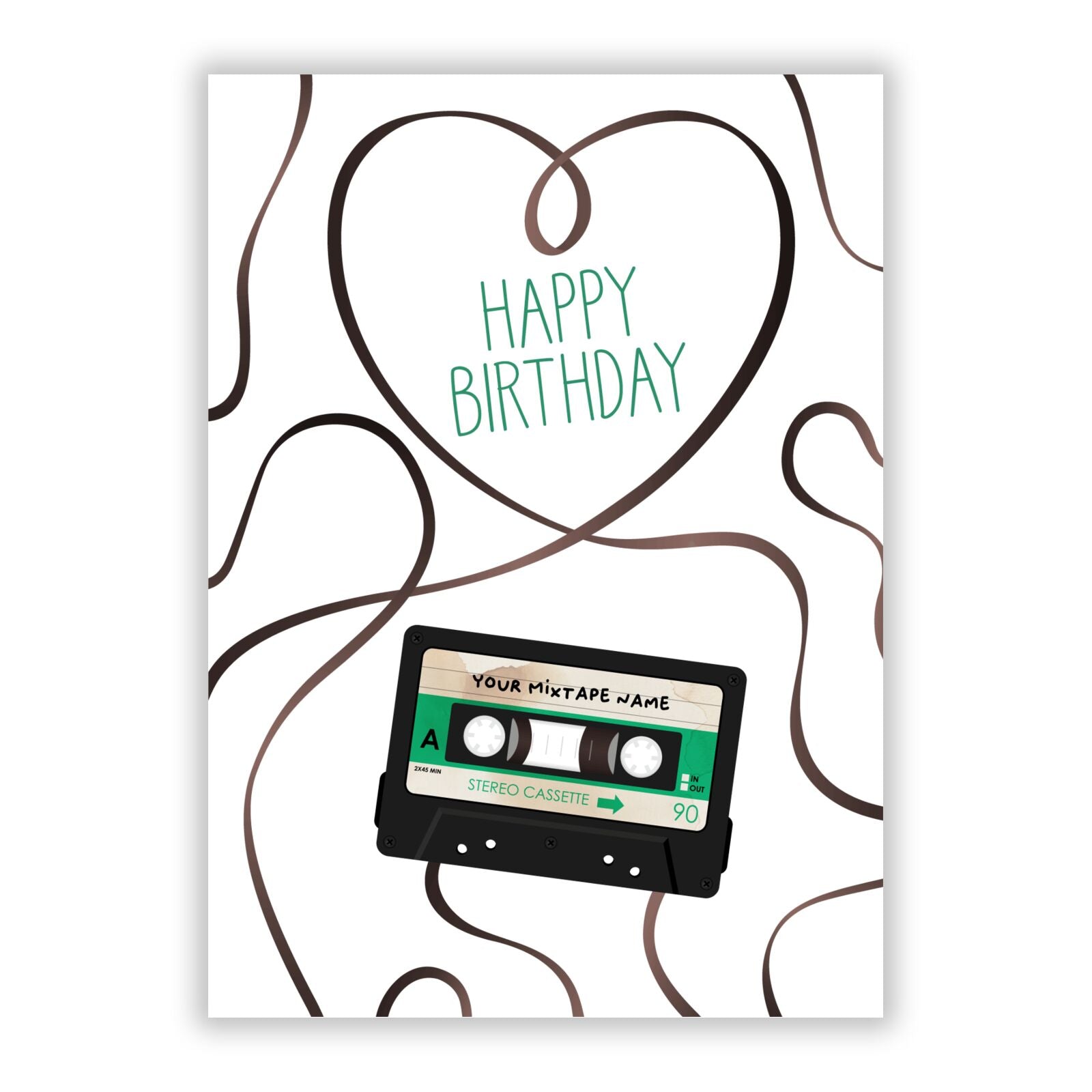 Personalised Black and Green Mixtape A5 Flat Greetings Card