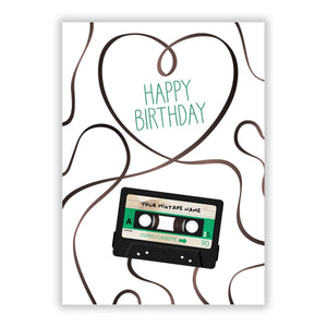 Personalised Black and Green Mixtape Greetings Card