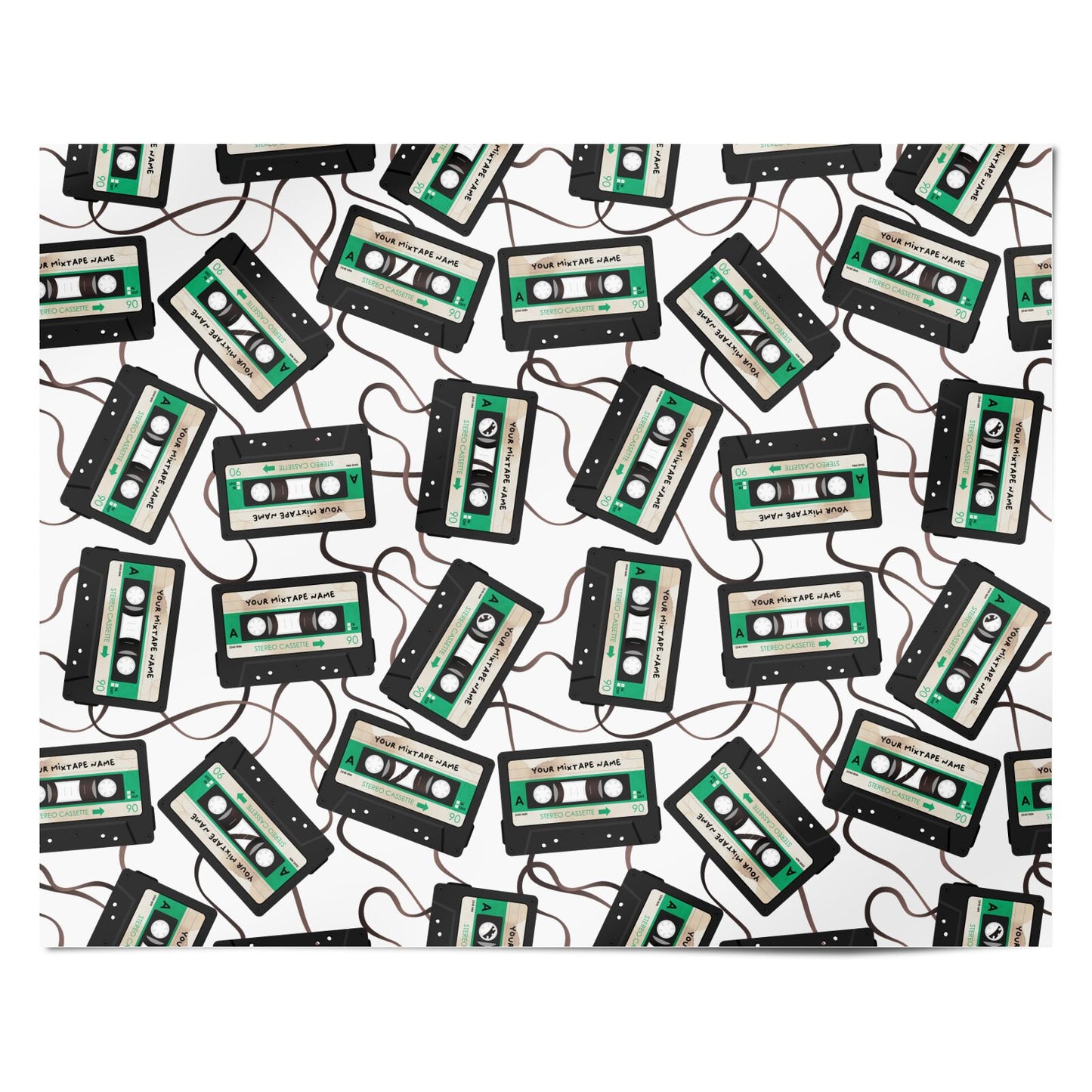 Personalised Black and Green Mixtape Personalised Wrapping Paper Alternative