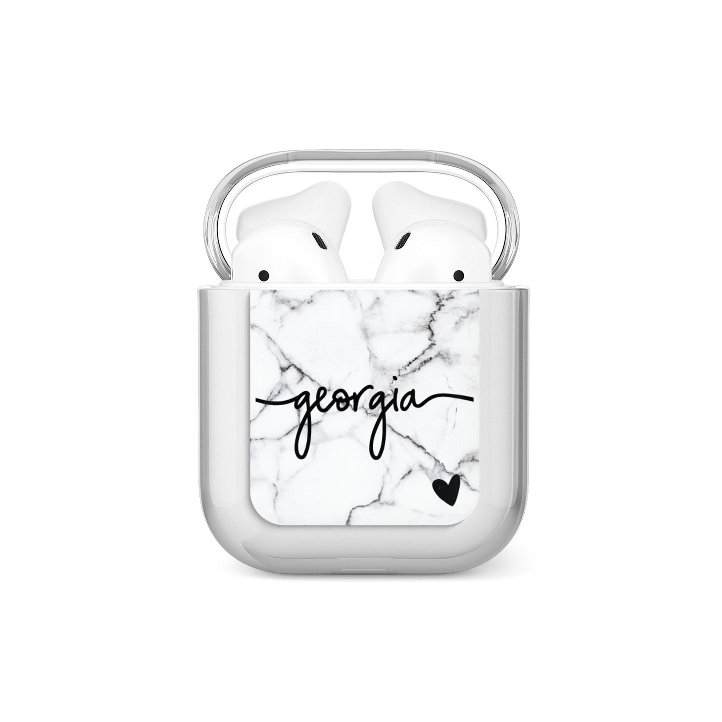 Personalised Black and White Marble with Handwriting Text AirPods Case