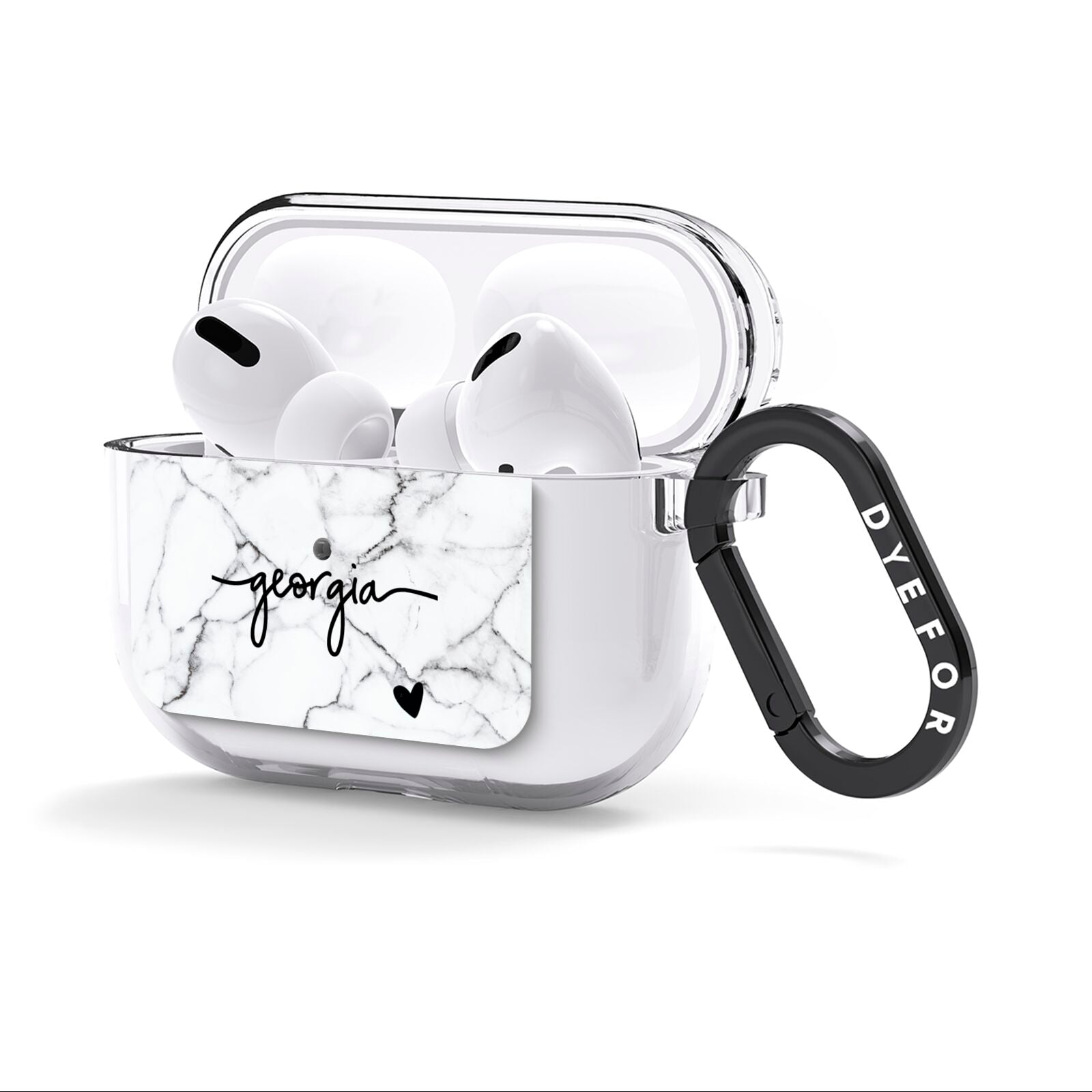 Personalised Black and White Marble with Handwriting Text AirPods Clear Case 3rd Gen Side Image