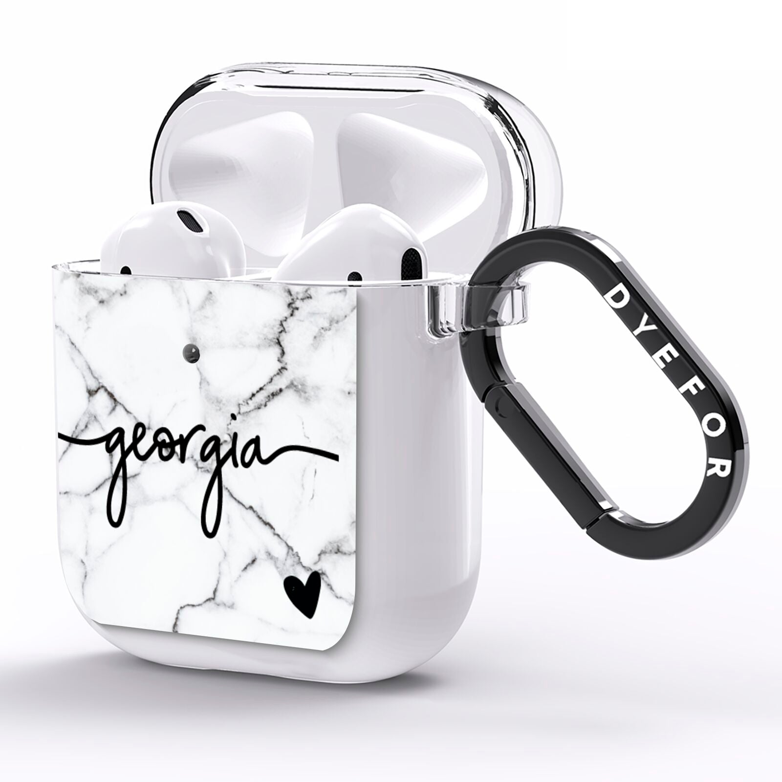 Personalised Black and White Marble with Handwriting Text AirPods Clear Case Side Image
