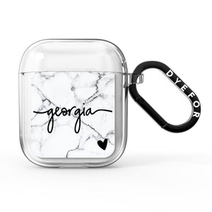 Personalised Black and White Marble with Handwriting Text AirPods Case