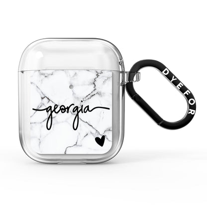Personalised Black and White Marble with Handwriting Text AirPods Clear Case