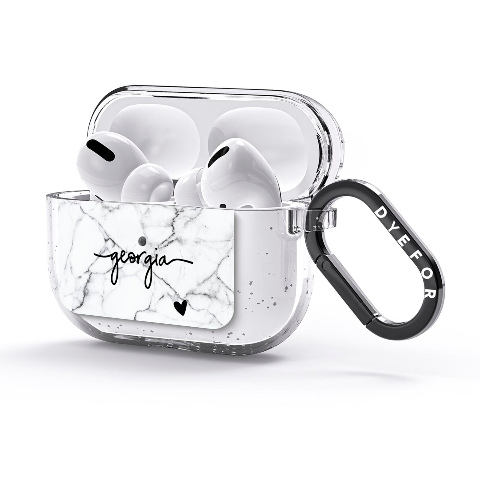 Personalised Black and White Marble with Handwriting Text AirPods Glitter Case 3rd Gen Side Image