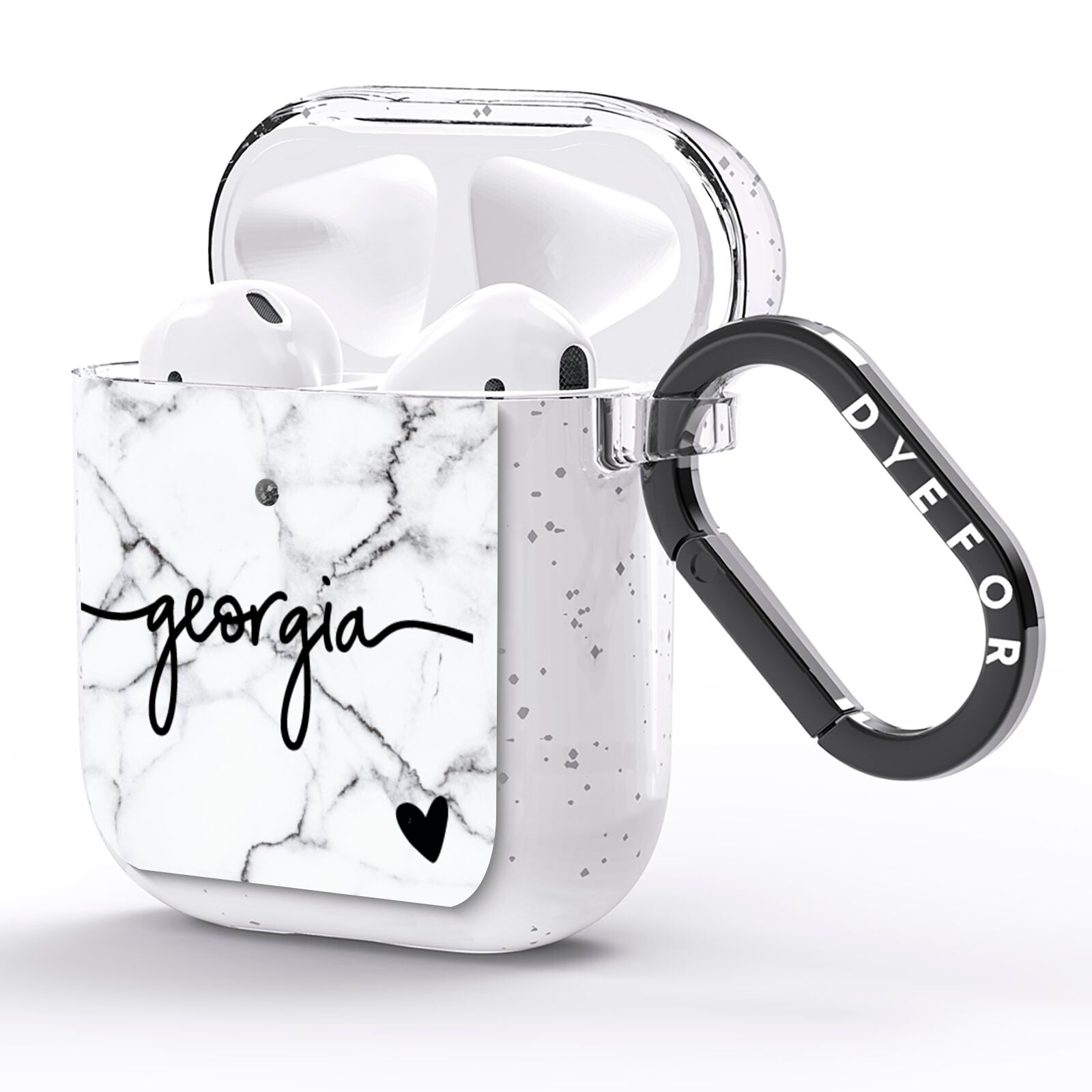 Personalised Black and White Marble with Handwriting Text AirPods Glitter Case Side Image