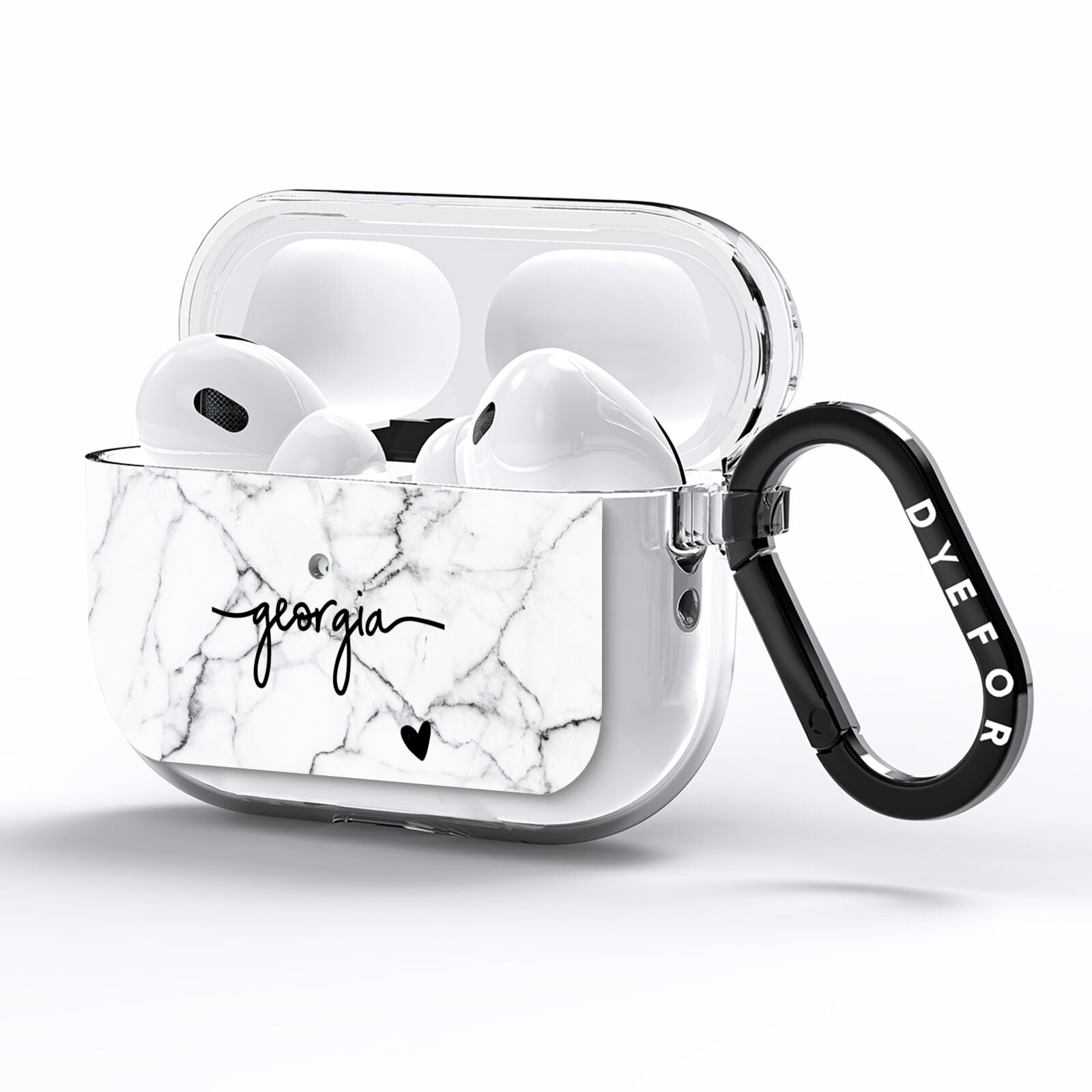 Personalised Black and White Marble with Handwriting Text AirPods Pro Clear Case Side Image