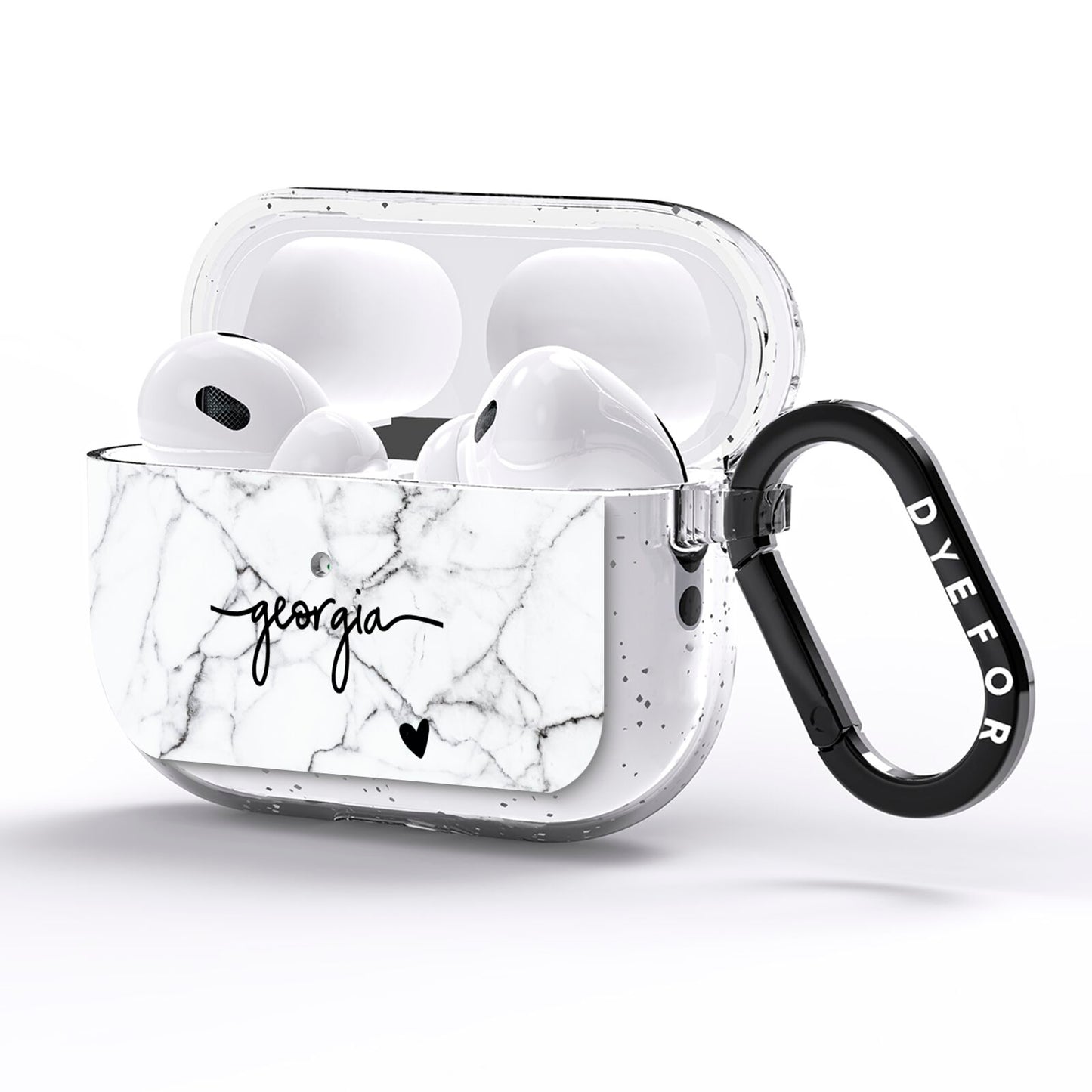 Personalised Black and White Marble with Handwriting Text AirPods Pro Glitter Case Side Image