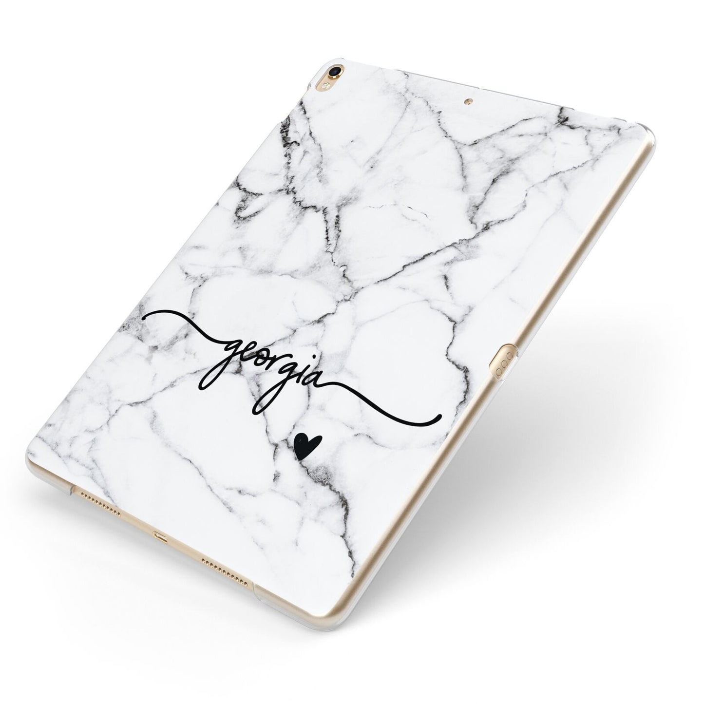 Personalised Black and White Marble with Handwriting Text Apple iPad Case on Gold iPad Side View