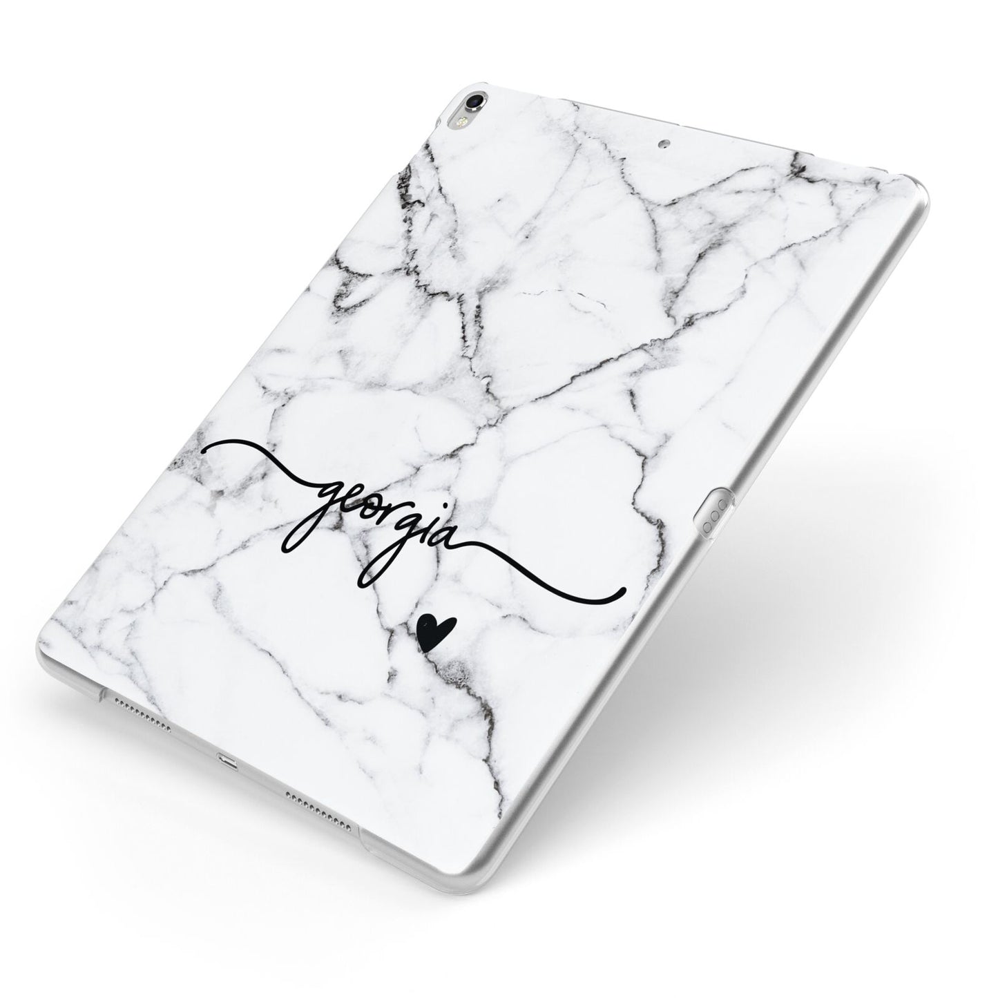 Personalised Black and White Marble with Handwriting Text Apple iPad Case on Silver iPad Side View