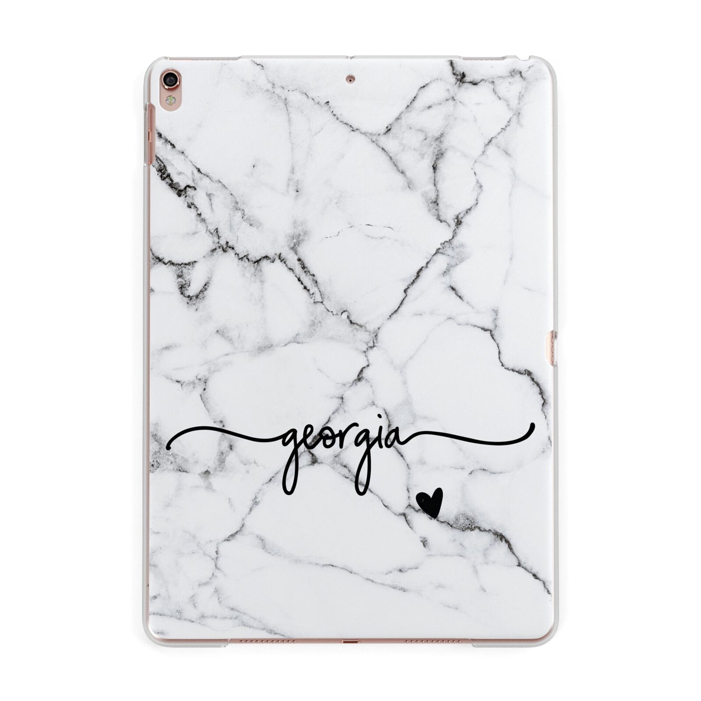 Personalised Black and White Marble with Handwriting Text Apple iPad Rose Gold Case