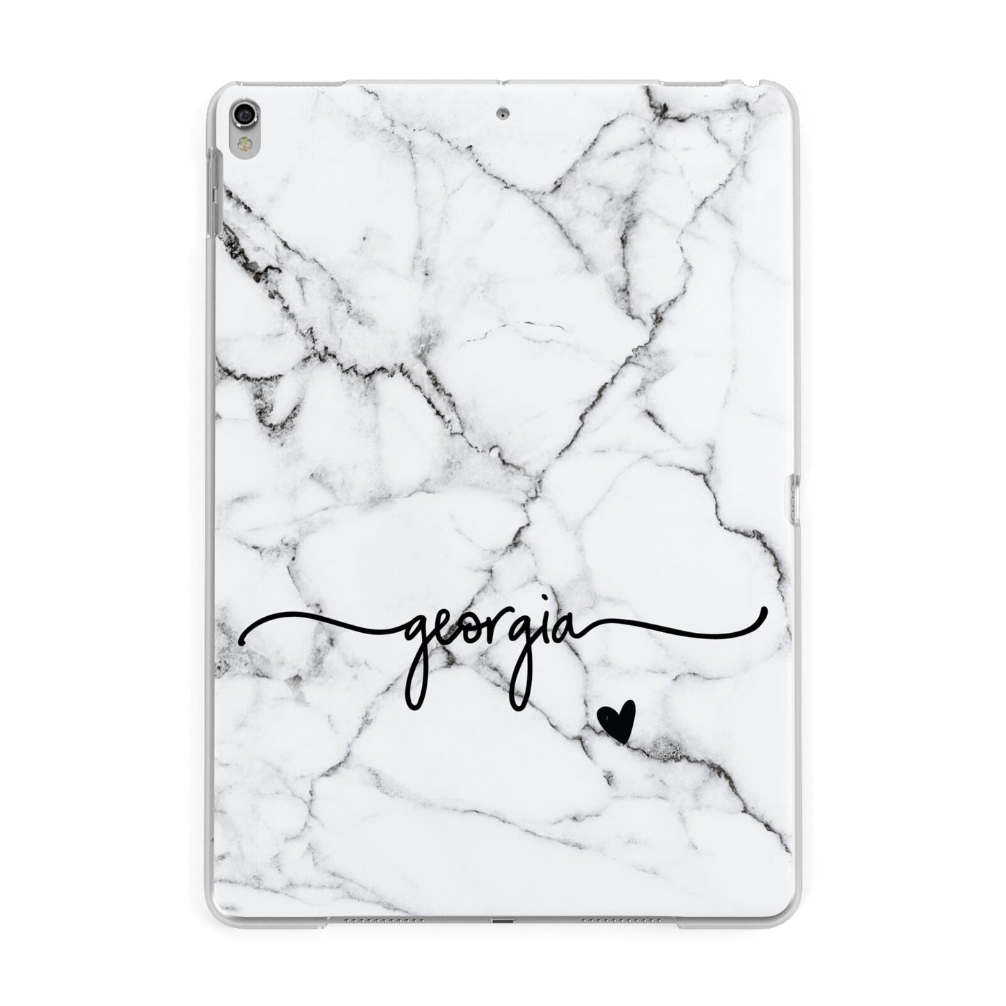 Personalised Black and White Marble with Handwriting Text Apple iPad Silver Case