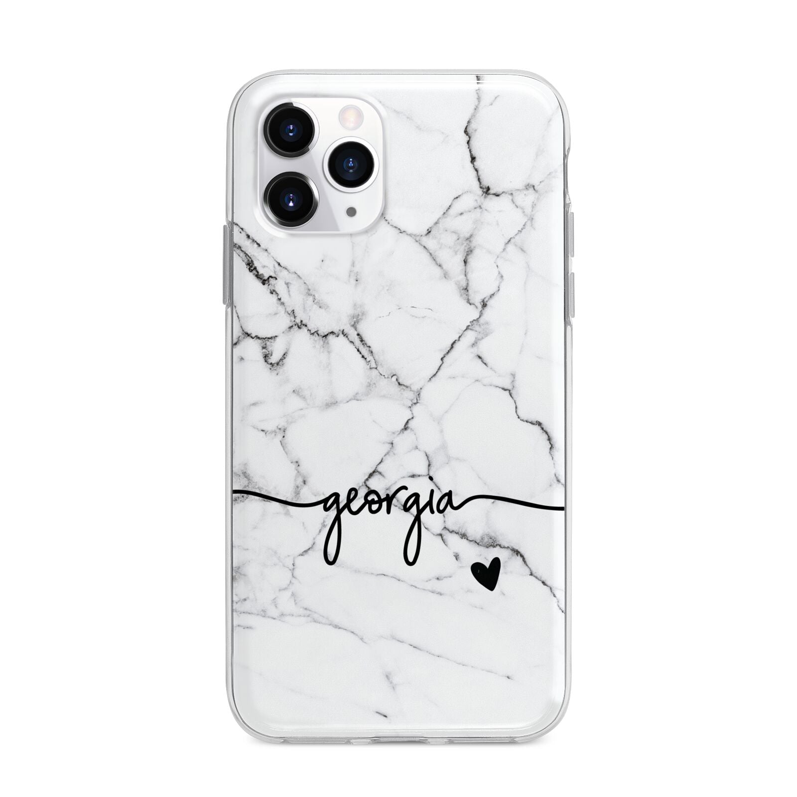 Personalised Black and White Marble with Handwriting Text Apple iPhone 11 Pro Max in Silver with Bumper Case