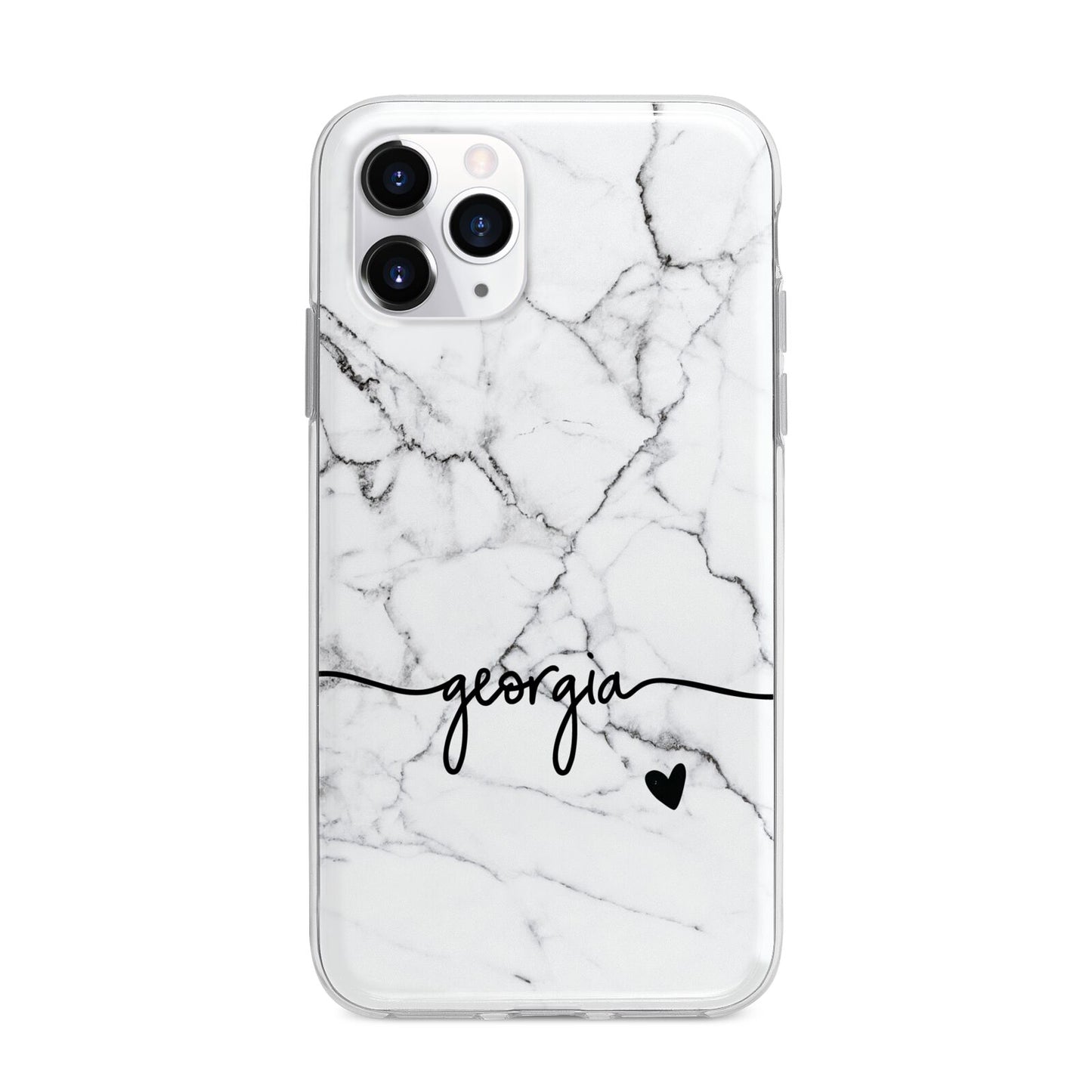 Personalised Black and White Marble with Handwriting Text Apple iPhone 11 Pro in Silver with Bumper Case