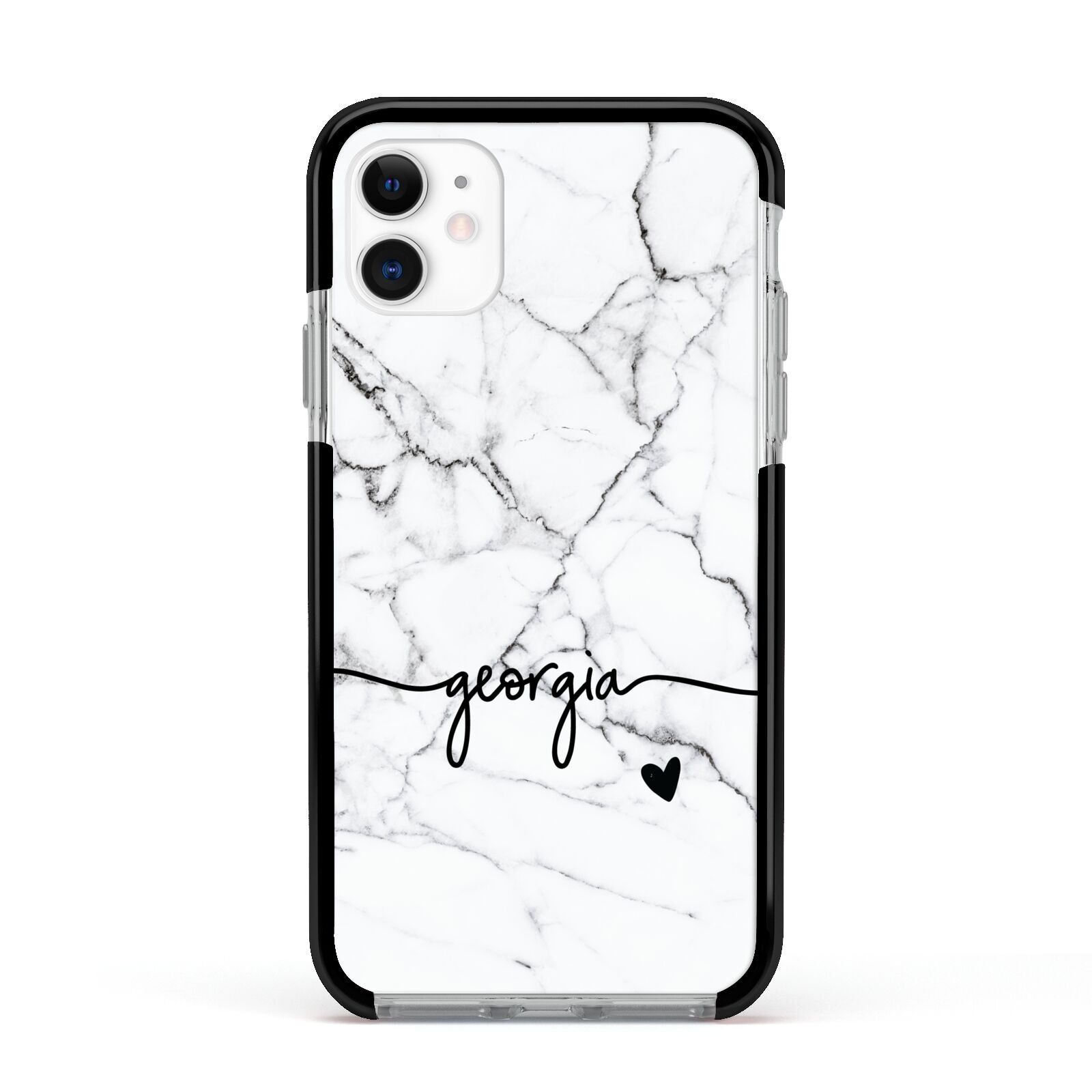 Personalised Black and White Marble with Handwriting Text Apple iPhone 11 in White with Black Impact Case