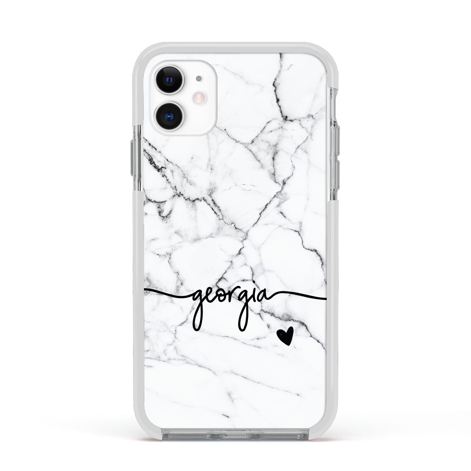 Personalised Black and White Marble with Handwriting Text Apple iPhone 11 in White with White Impact Case