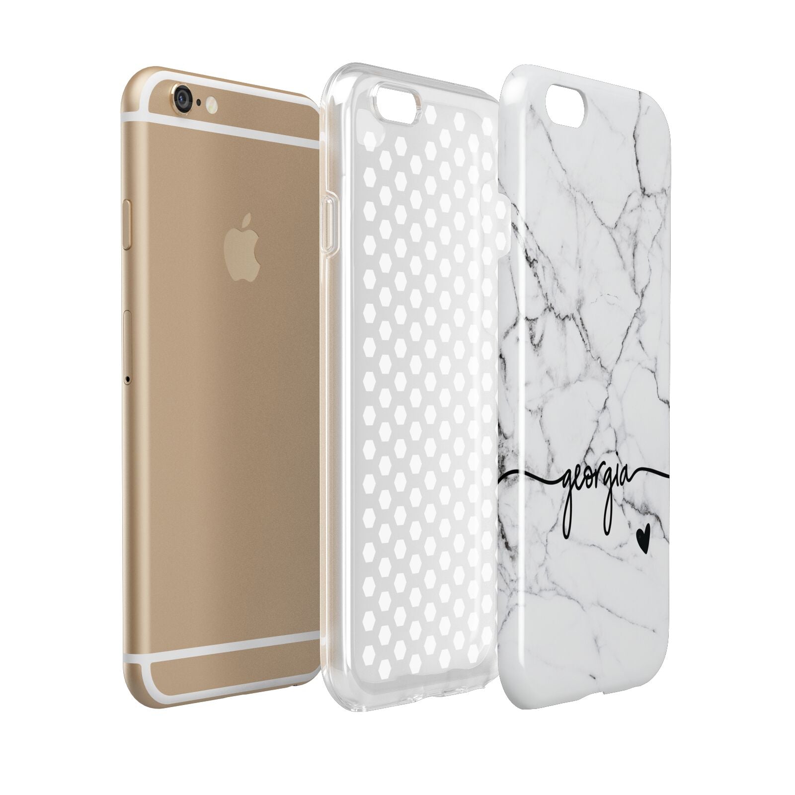 Personalised Black and White Marble with Handwriting Text Apple iPhone 6 3D Tough Case Expanded view