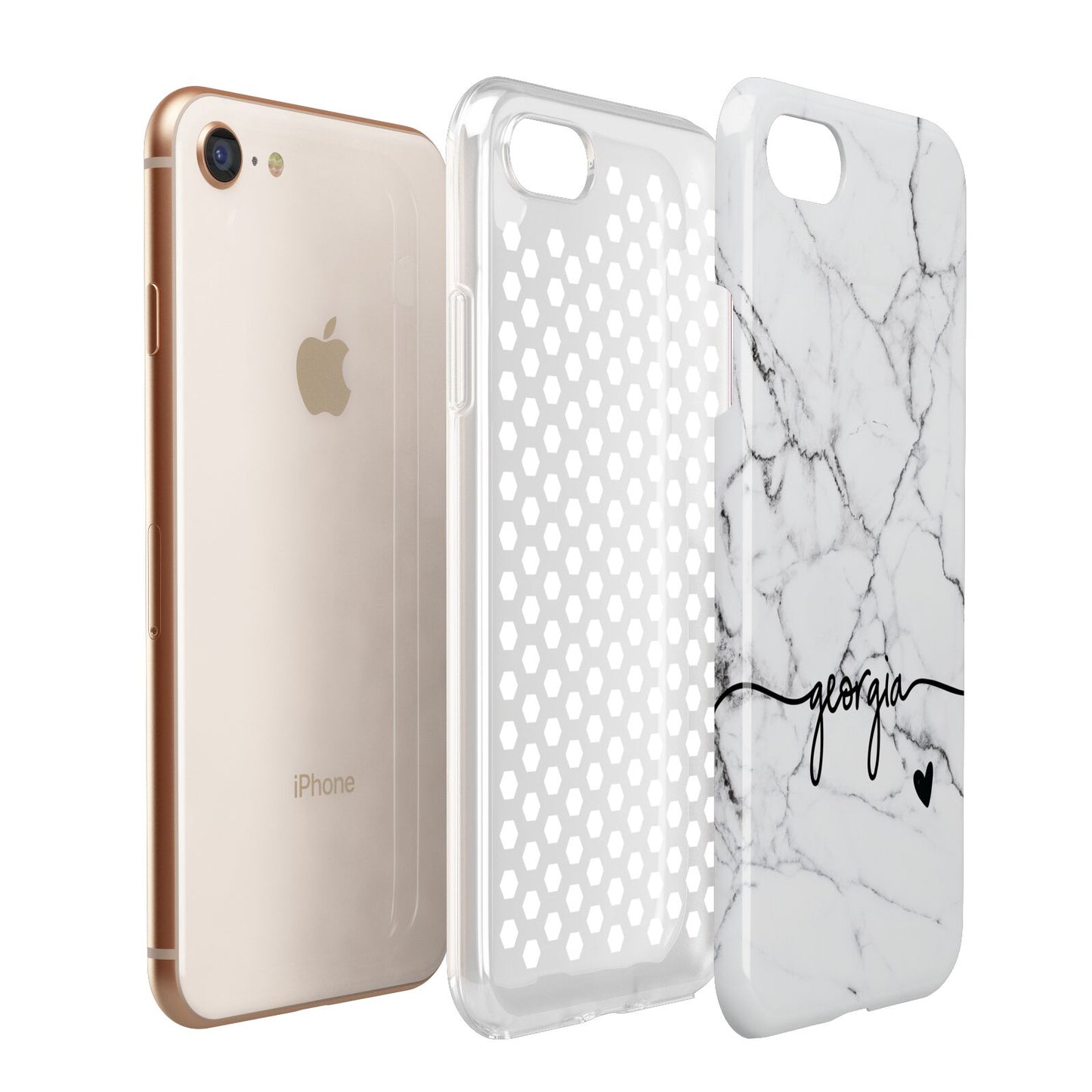 Personalised Black and White Marble with Handwriting Text Apple iPhone 7 8 3D Tough Case Expanded View