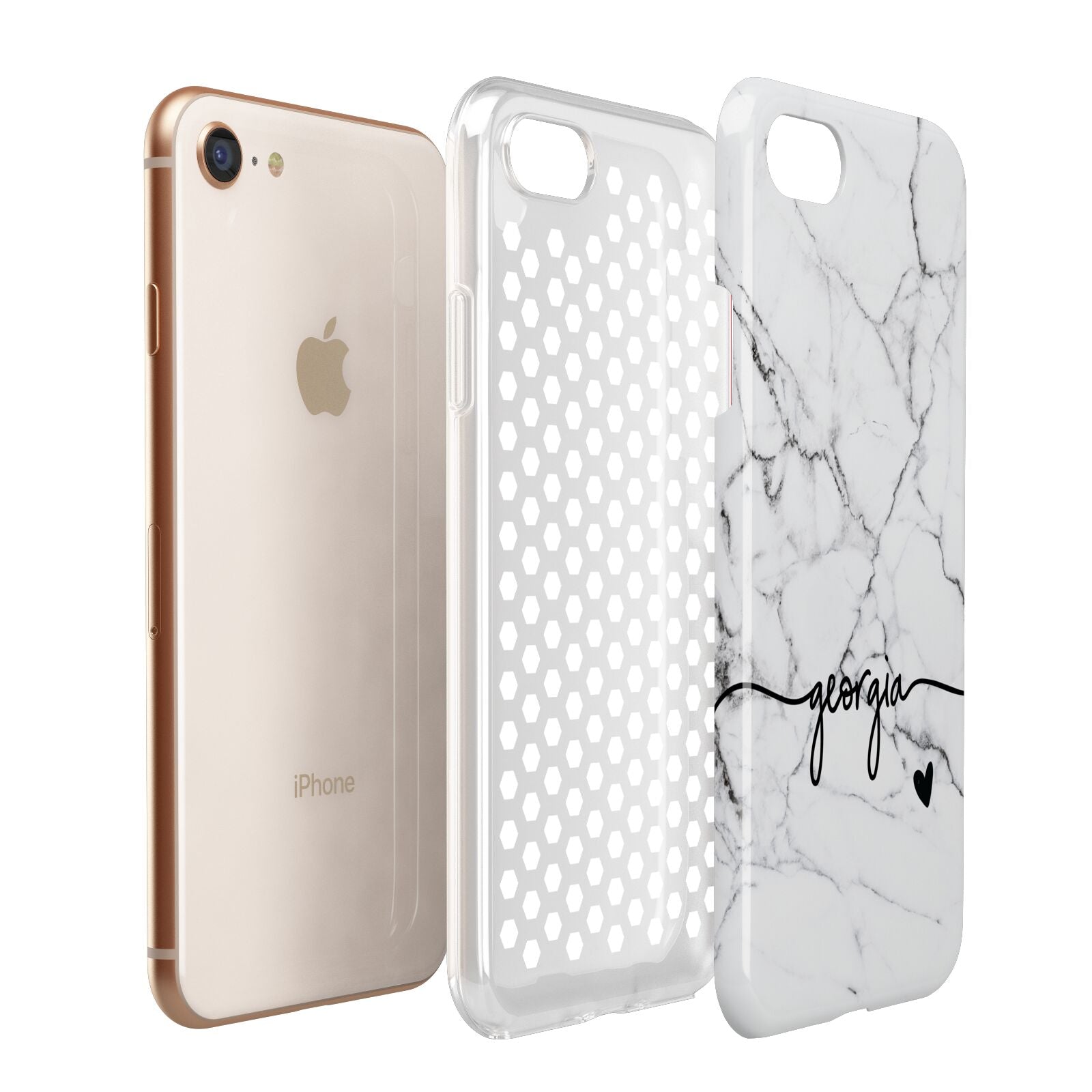 Personalised Black and White Marble with Handwriting Text Apple iPhone 7 8 3D Tough Case Expanded View