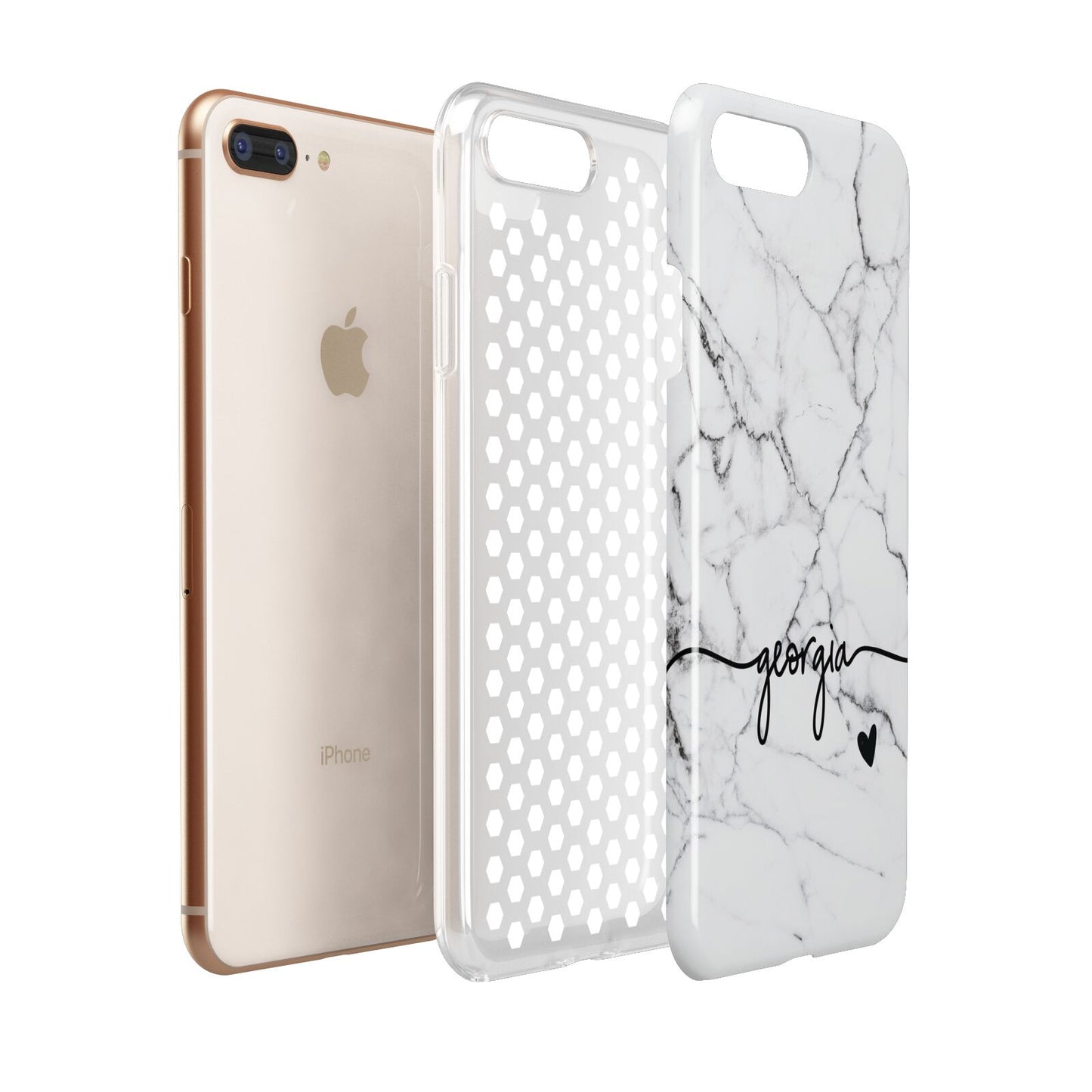 Personalised Black and White Marble with Handwriting Text Apple iPhone 7 8 Plus 3D Tough Case Expanded View