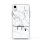 Personalised Black and White Marble with Handwriting Text Apple iPhone XR Impact Case White Edge on Silver Phone