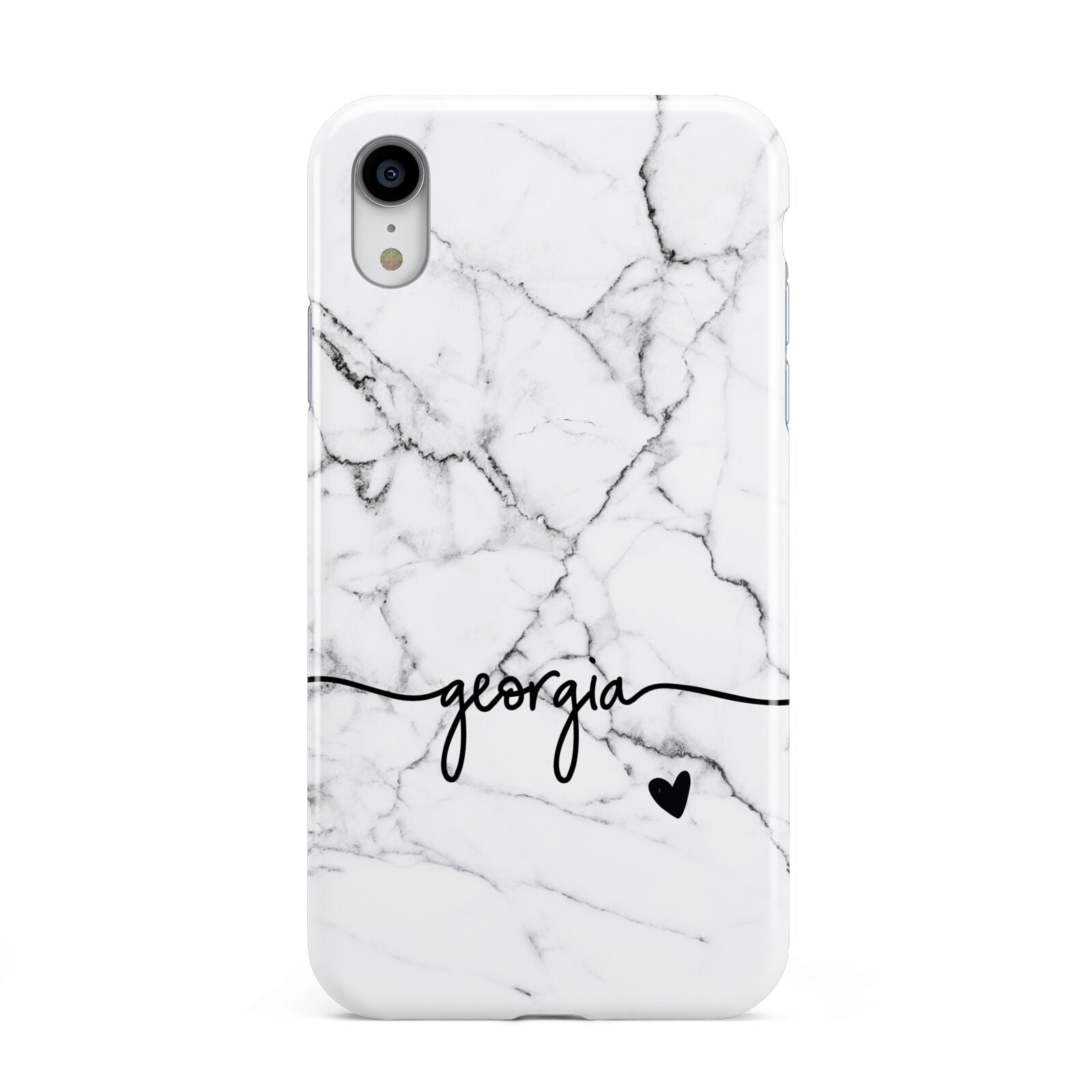 Personalised Black and White Marble with Handwriting Text Apple iPhone XR White 3D Tough Case