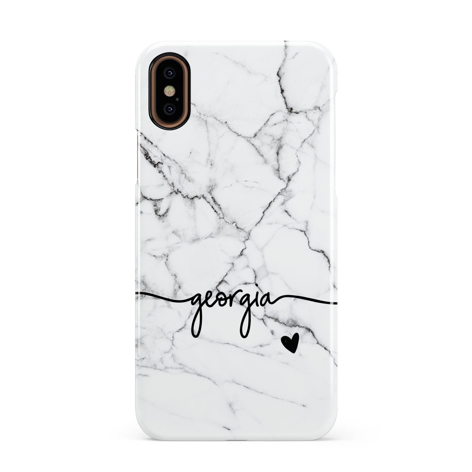 Personalised Black and White Marble with Handwriting Text Apple iPhone XS 3D Snap Case