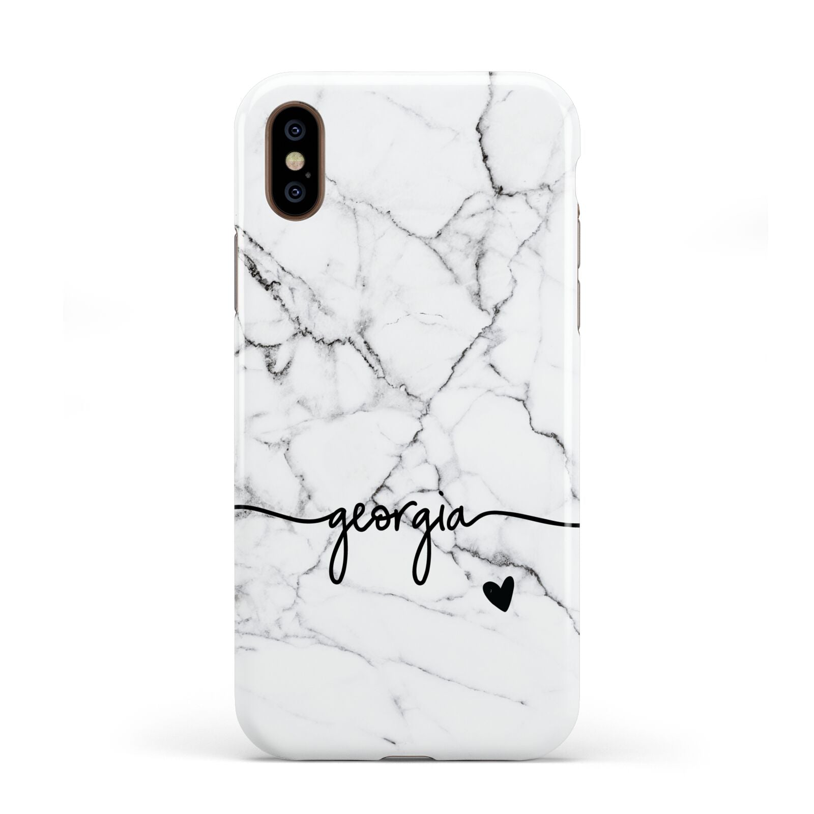 Personalised Black and White Marble with Handwriting Text Apple iPhone XS 3D Tough