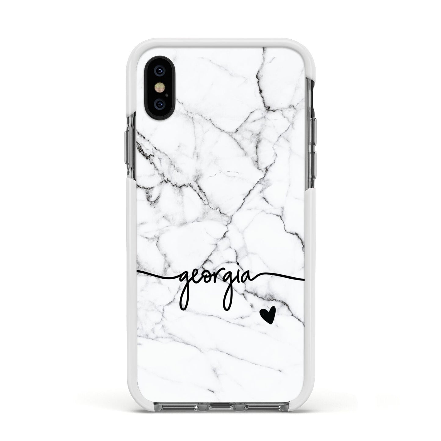 Personalised Black and White Marble with Handwriting Text Apple iPhone Xs Impact Case White Edge on Black Phone