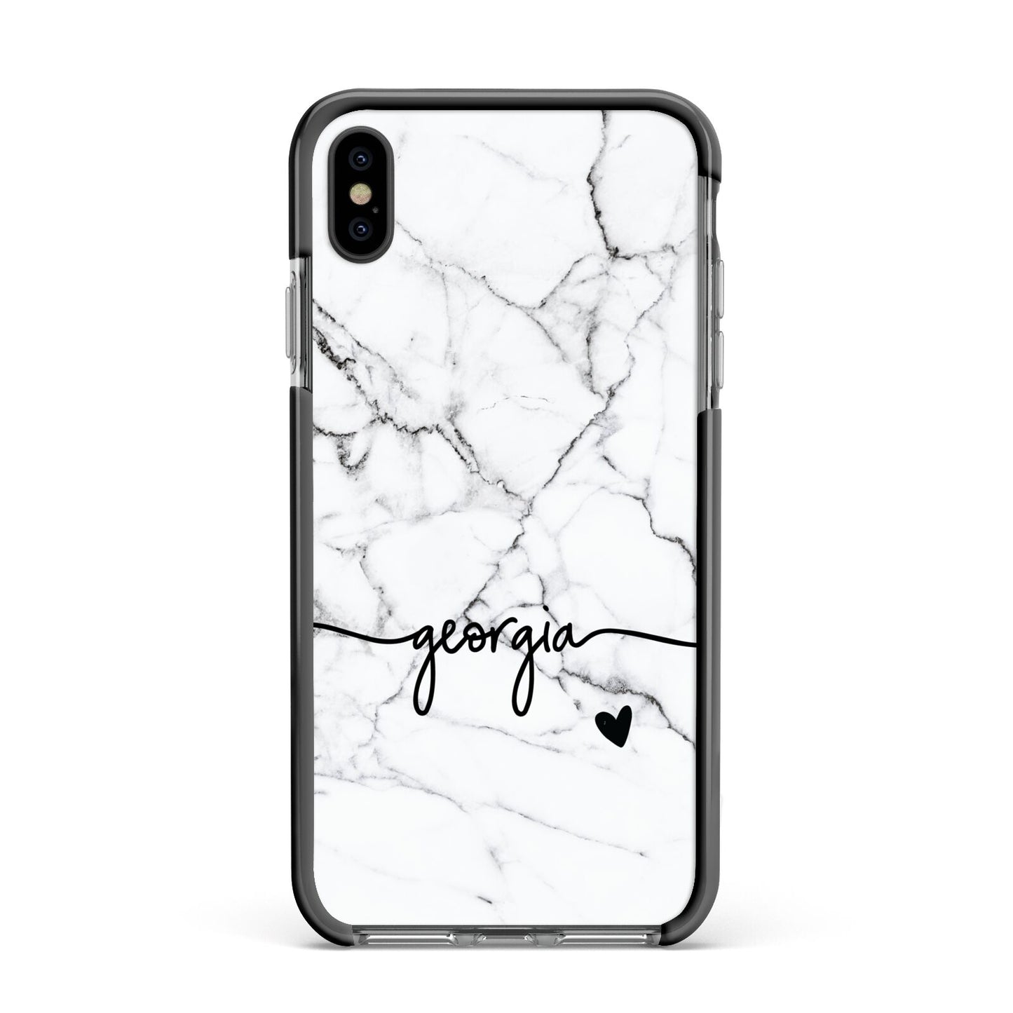Personalised Black and White Marble with Handwriting Text Apple iPhone Xs Max Impact Case Black Edge on Black Phone
