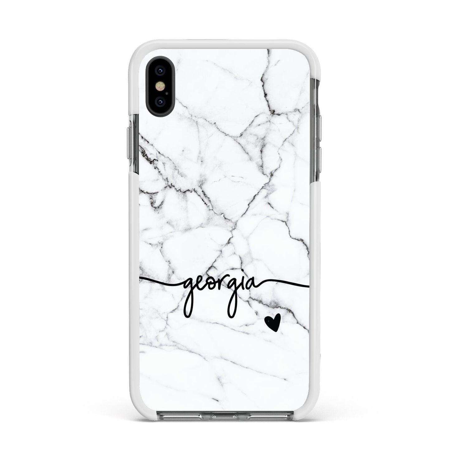 Personalised Black and White Marble with Handwriting Text Apple iPhone Xs Max Impact Case White Edge on Black Phone