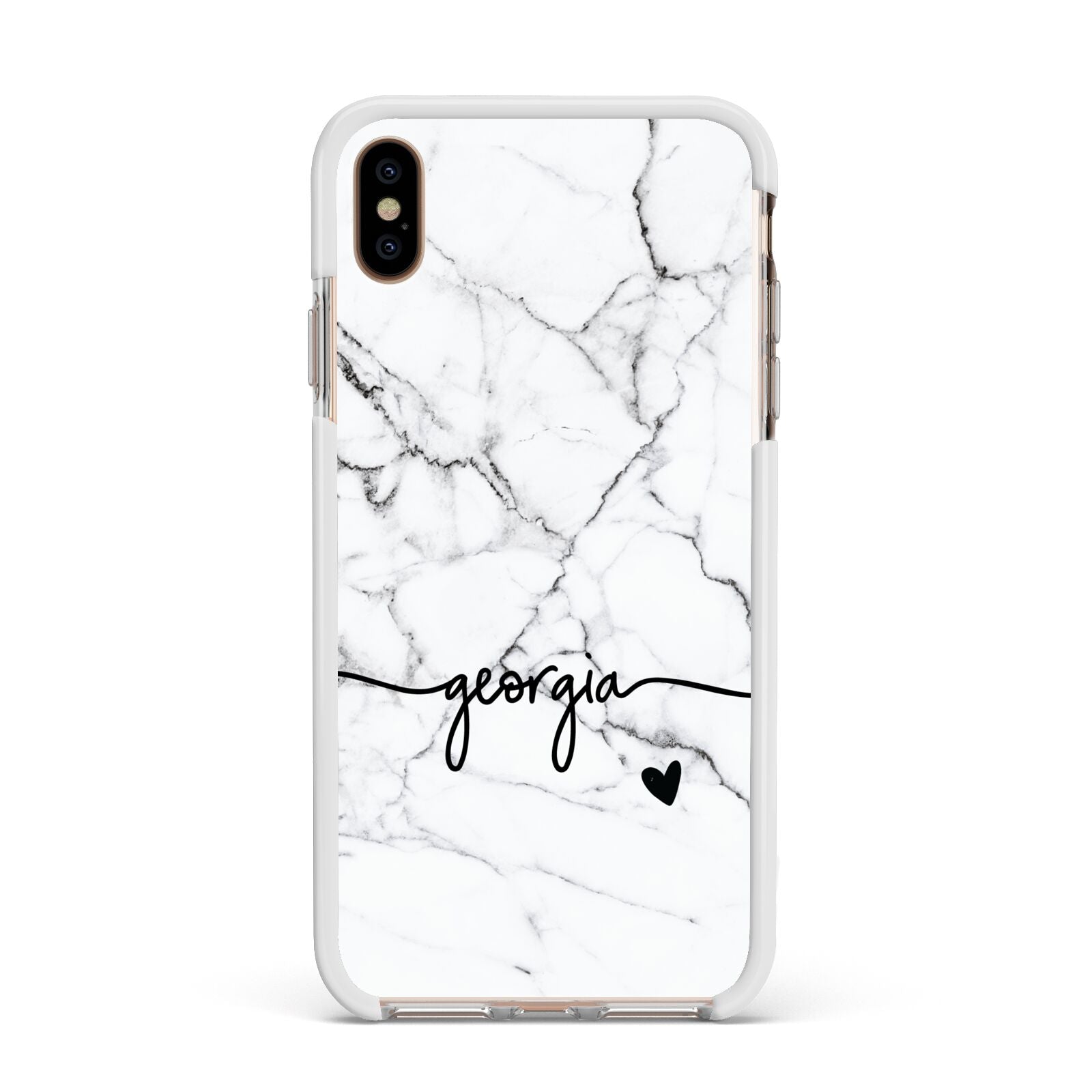 Personalised Black and White Marble with Handwriting Text Apple iPhone Xs Max Impact Case White Edge on Gold Phone