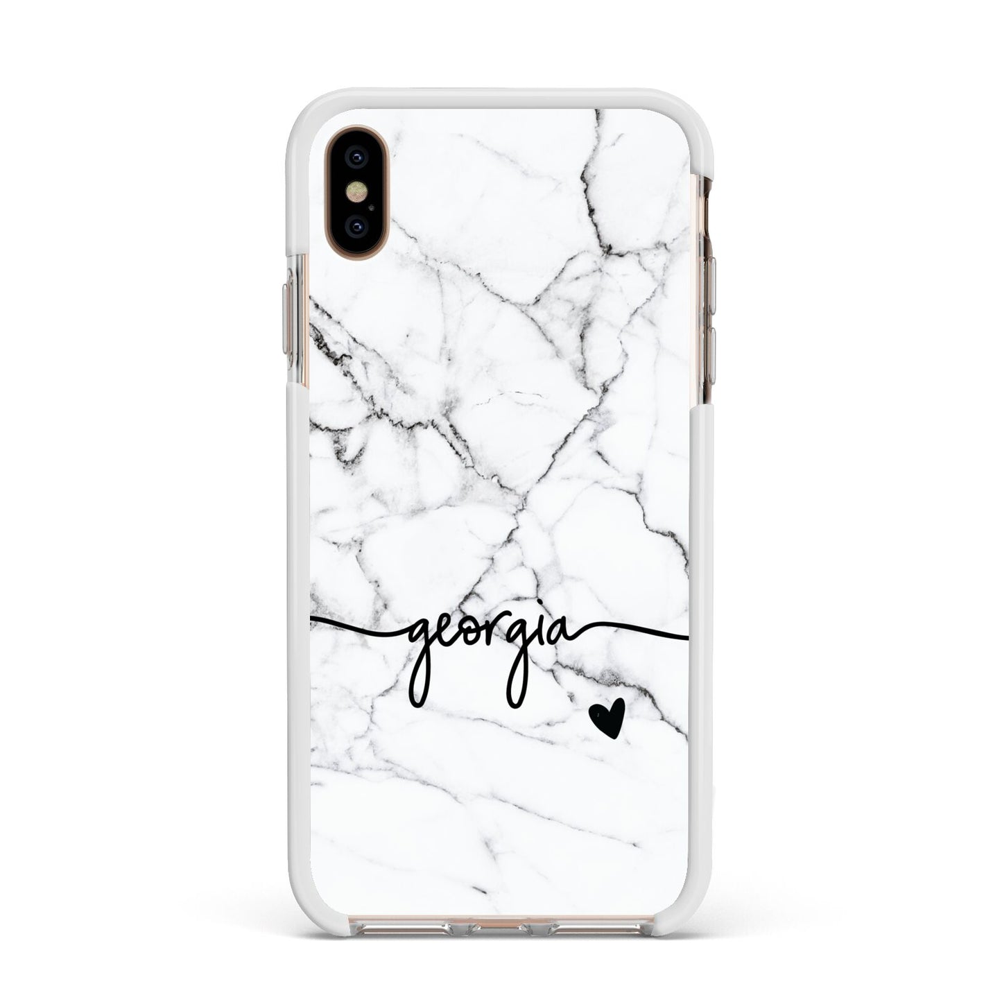 Personalised Black and White Marble with Handwriting Text Apple iPhone Xs Max Impact Case White Edge on Gold Phone