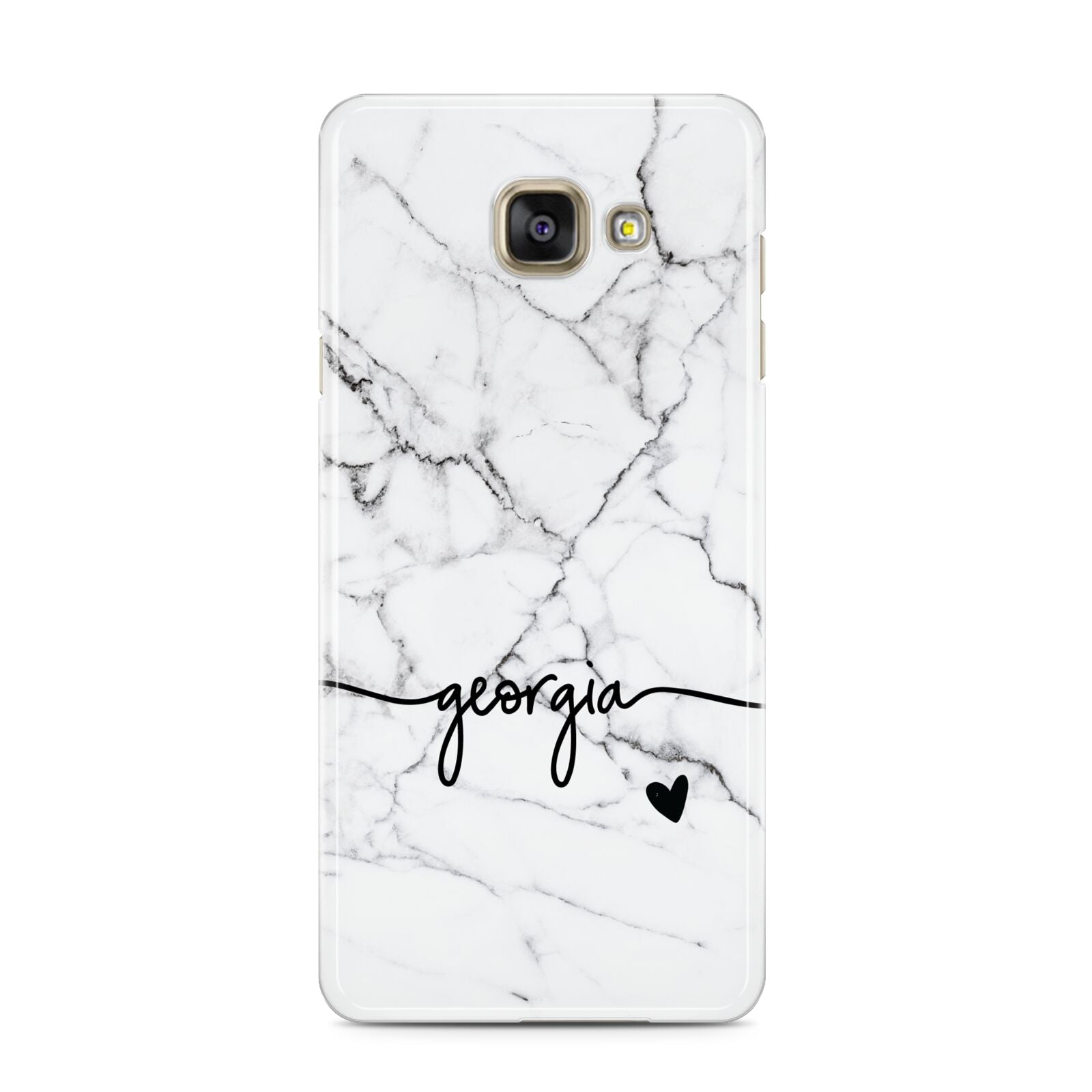 Personalised Black and White Marble with Handwriting Text Samsung Galaxy A3 2016 Case on gold phone