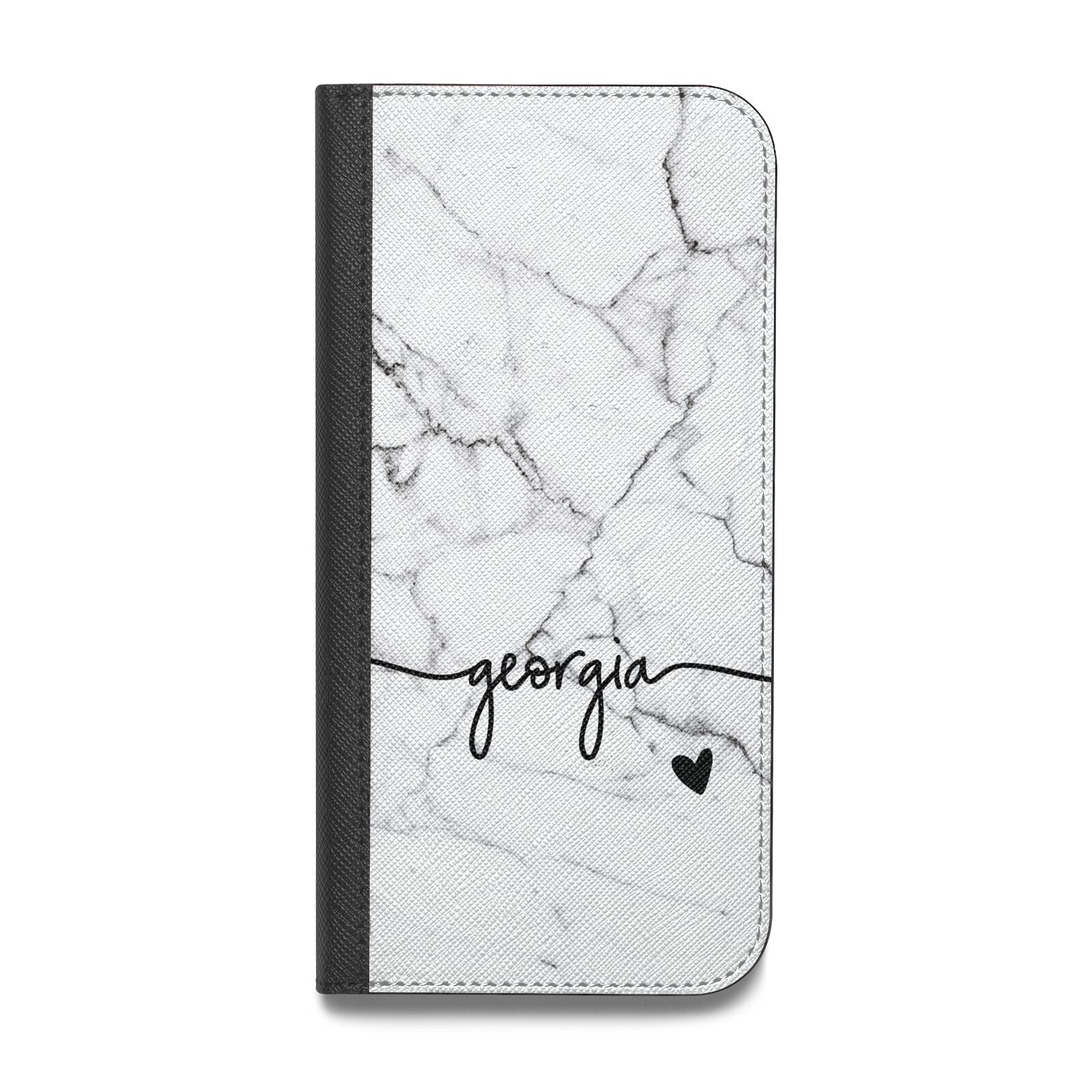 Personalised Black and White Marble with Handwriting Text Vegan Leather Flip Samsung Case