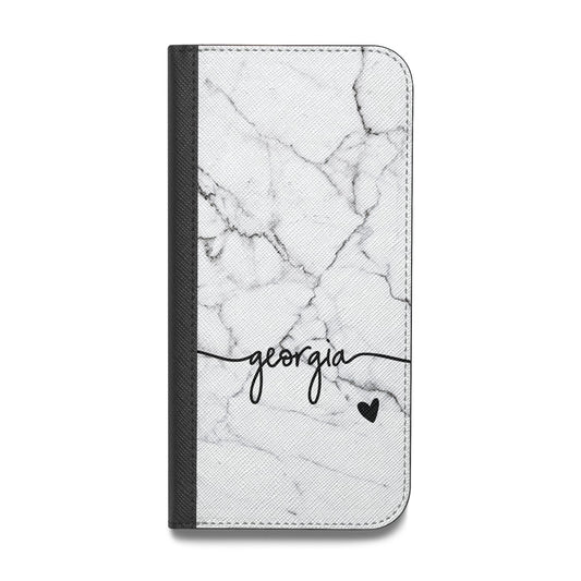 Personalised Black and White Marble with Handwriting Text Vegan Leather Flip Samsung Case