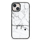 Personalised Black and White Marble with Handwriting Text iPhone 13 Black Impact Case on Silver phone