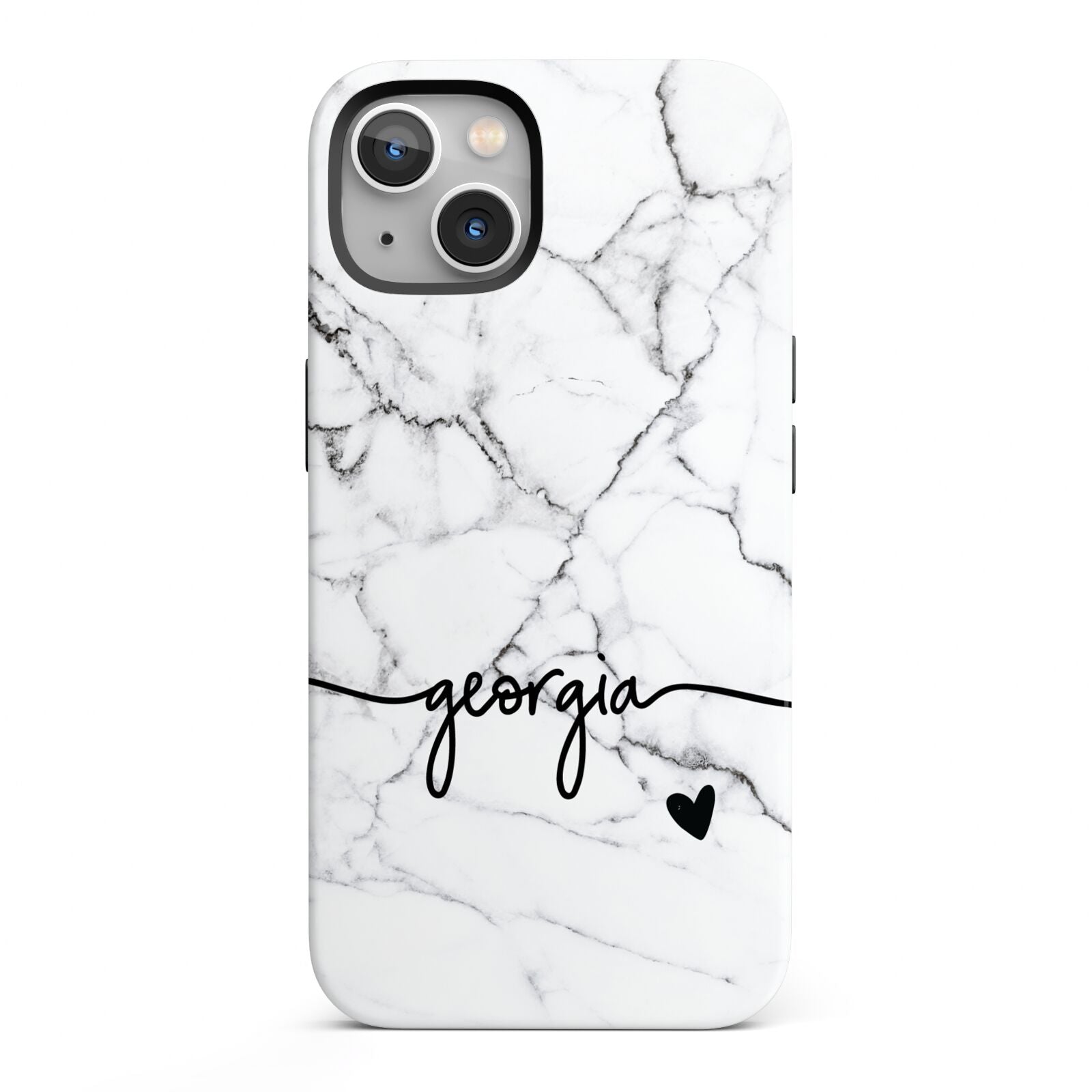 Personalised Black and White Marble with Handwriting Text iPhone 13 Full Wrap 3D Tough Case