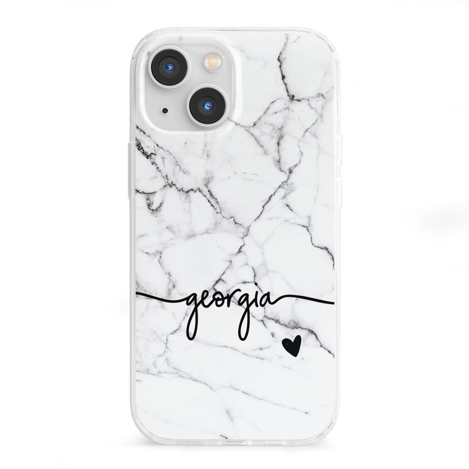 Personalised Black and White Marble with Handwriting Text iPhone 13 Mini Clear Bumper Case