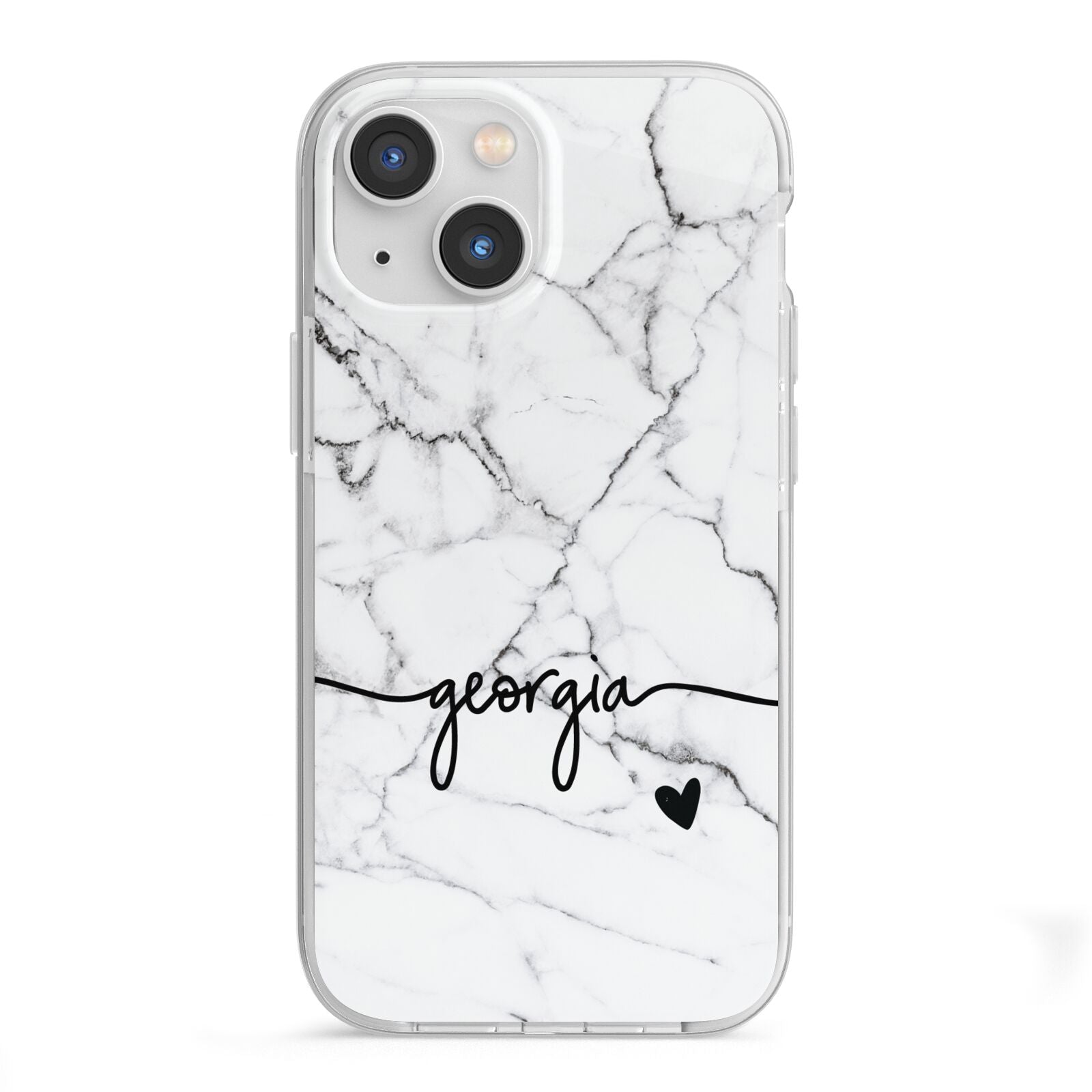 Personalised Black and White Marble with Handwriting Text iPhone 13 Mini TPU Impact Case with White Edges