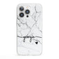 Personalised Black and White Marble with Handwriting Text iPhone 13 Pro Clear Bumper Case