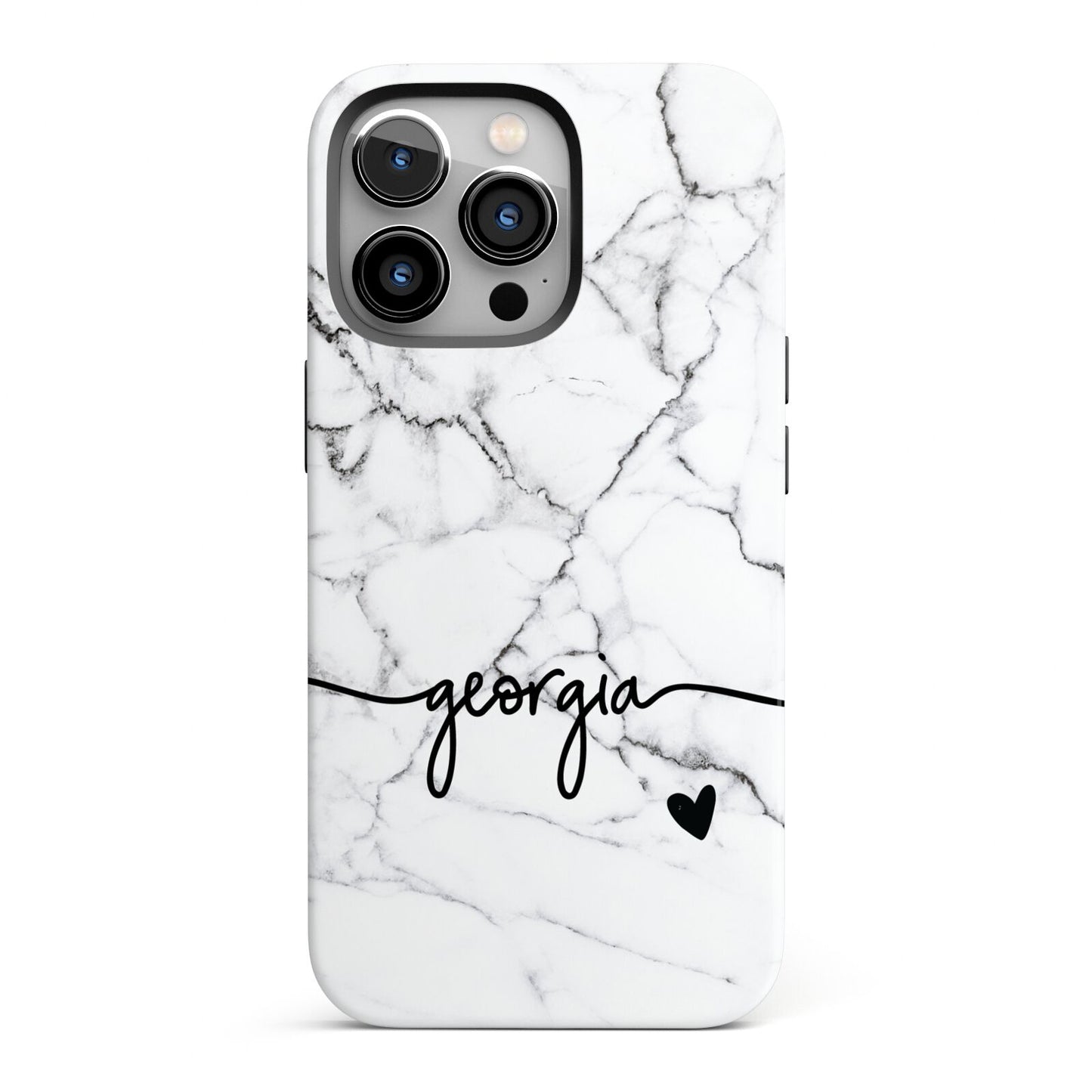 Personalised Black and White Marble with Handwriting Text iPhone 13 Pro Full Wrap 3D Tough Case