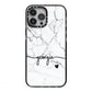 Personalised Black and White Marble with Handwriting Text iPhone 13 Pro Max Black Impact Case on Silver phone